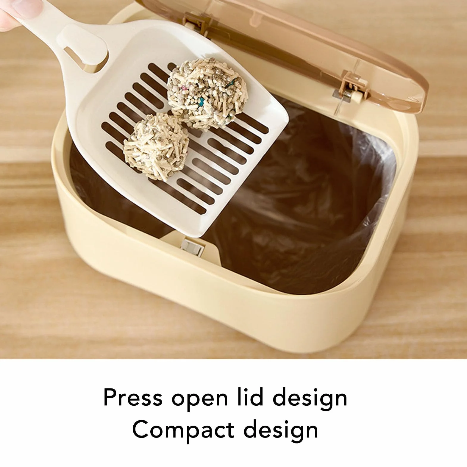 Fockety Cat Trash Cat, Cathop TOB de Tapa de Tipo de Prensa, Diseño de Basura de Caca de Gato Compacto de Diseño Encerrado, Caja de Arenaa para Gatos para el Hogar
