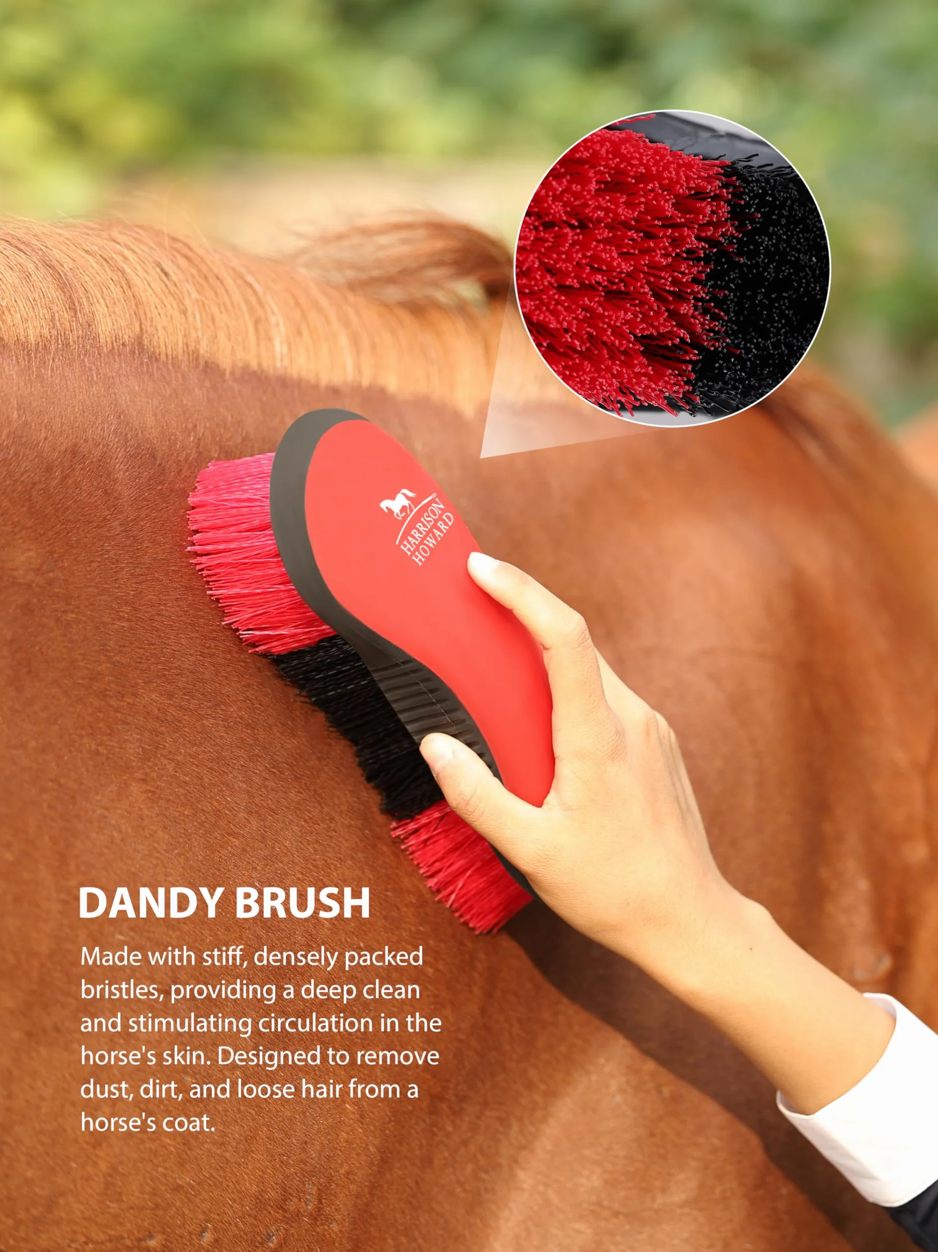 Harrison Howard Kit de cepillos de aseo para caballos de 7 piezas con bolsa organizadora Equine Care Series Juego de cepillos para caballos rojo