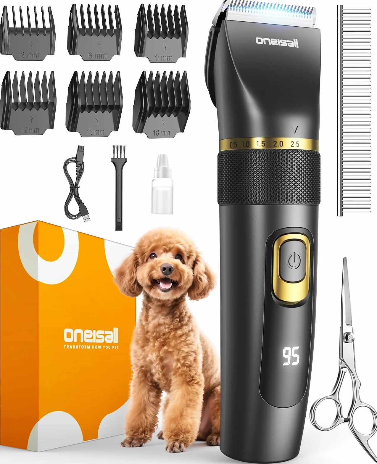 oneisall Silencioso Maquina cortar pelo Perros Mejorada Pro, Profesional Cortapelos Perros Gatos 2000mAh Recargable, IPX7 Impermeable Maquina de cortar pelo barboncini