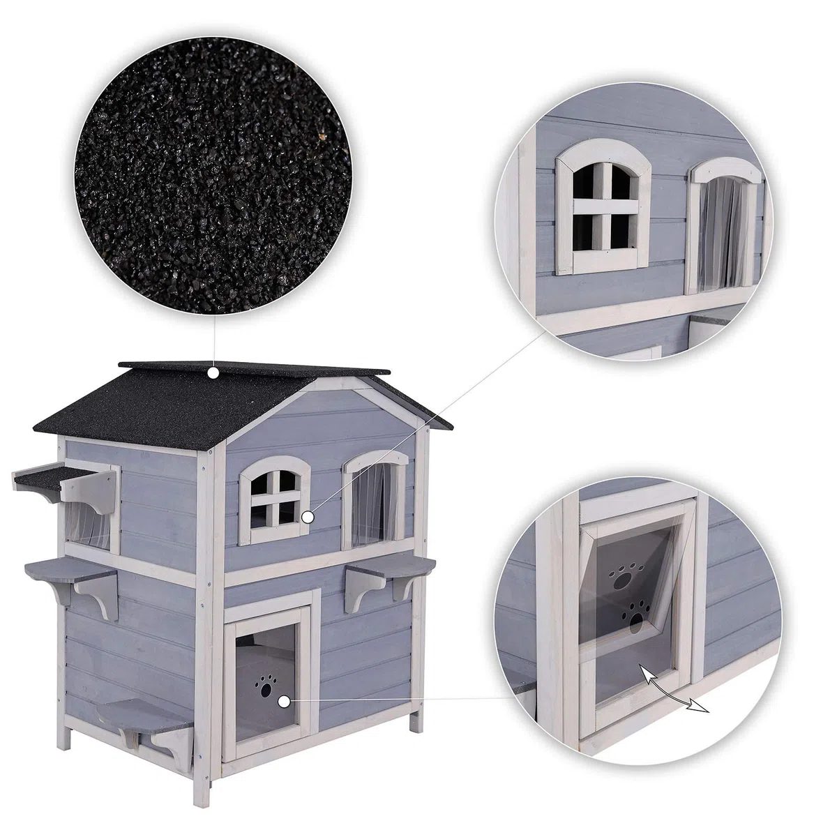 lionto Casa en forma de cueva, Villa para gatos, cabaña 80x55x90 cm, recinto Gris