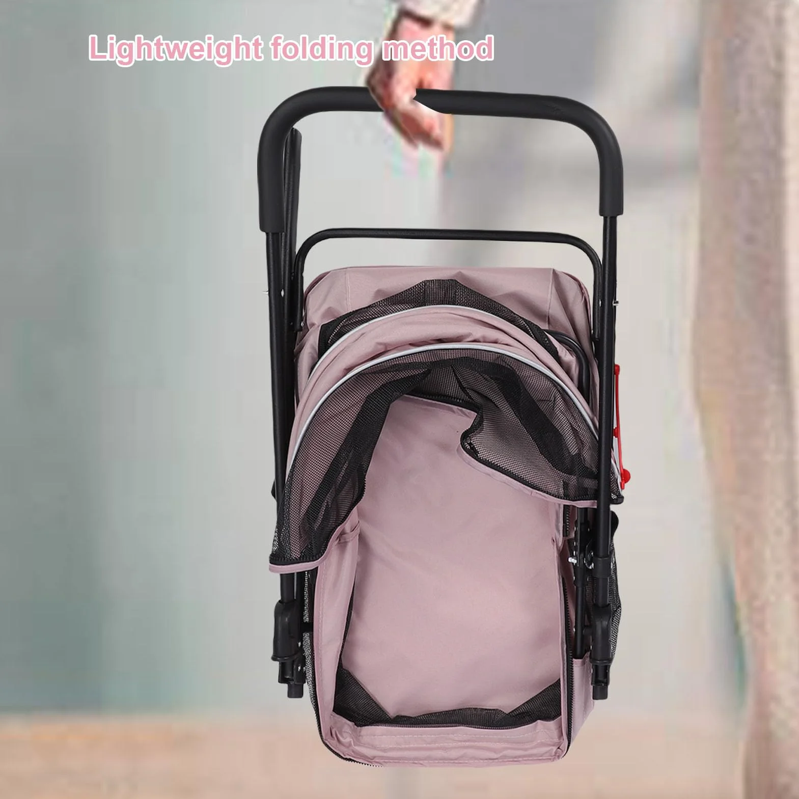 Carrito para Perros de 4 Ruedas, Joggador Plegable con Cubierta Solar, Portavasos, Almohadilla y Bolsa Trasera, Malla Transpirable