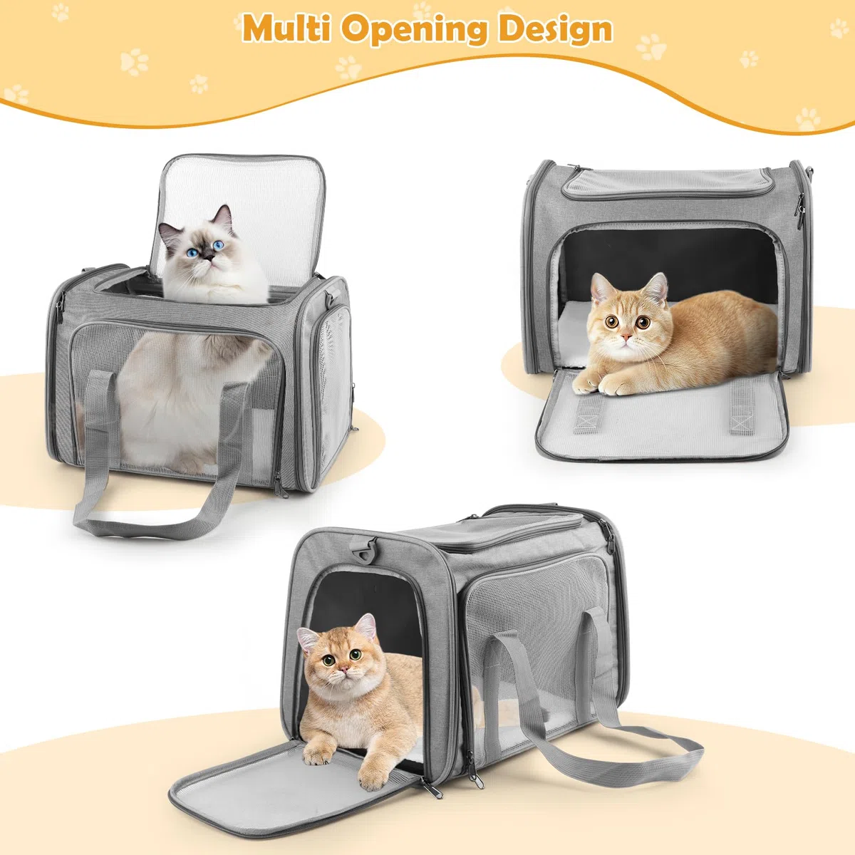 Transportin Gato Grande, 45x30x30 cm Transportin Perro Pequeño Transpirable Plegable, Transportin para Gatos con Correa al Hombro y Colchón Suave, para Coche/Avión, Autoreisbox für Katze