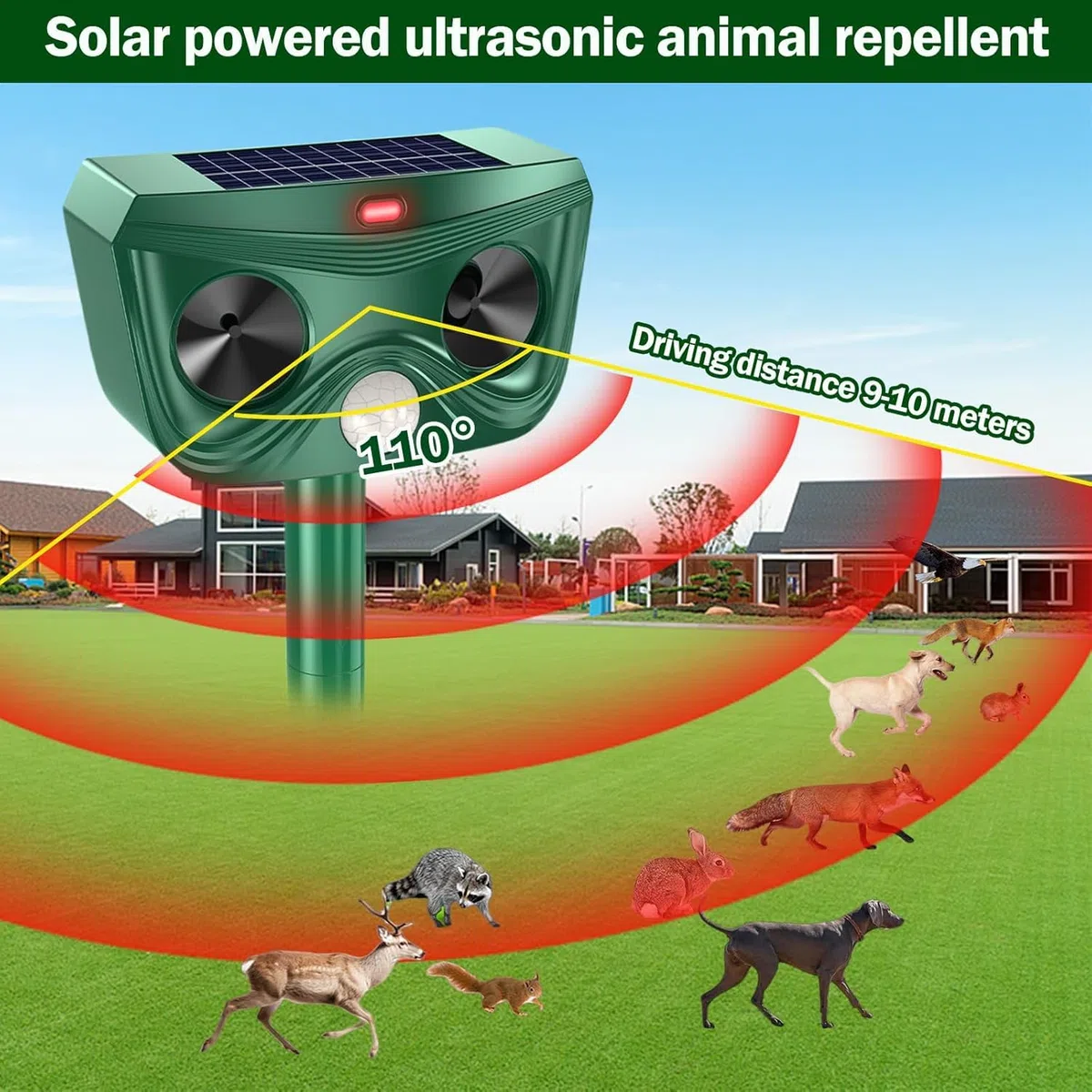 Repelente de gato ultrasónico, repelente de gato solar repelente de gato exterior, repelente ultrasónico con detector de movimiento para jardín, patio contra gatos perros zorros pájaros ratas