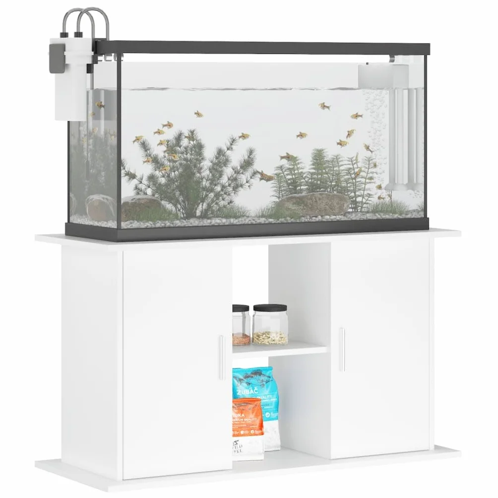 Soporte para acuario con compartimentos y estantes, armario inferior para acuario, color blanco, 101 x 41 x 58 cm