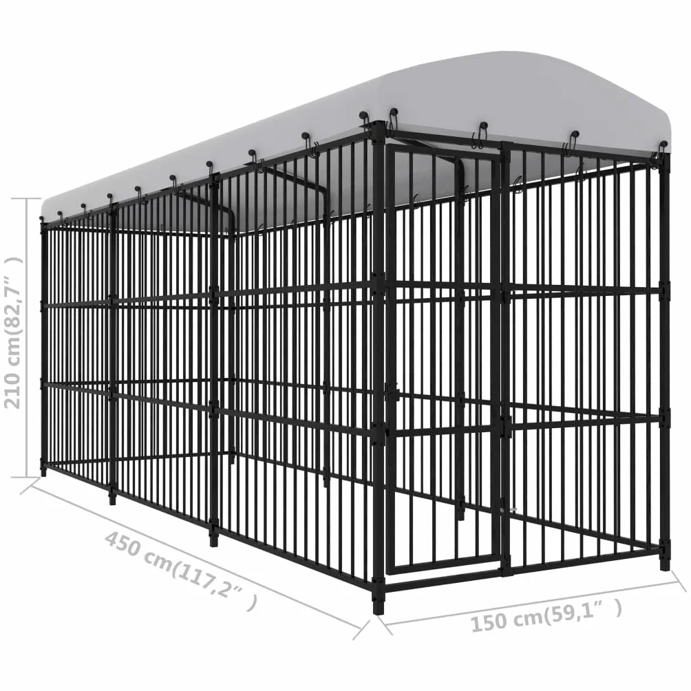 vidaXL Perrera de Exterior con Techo Animales Mascotas Casa Jardín Bricolaje Estructura Ejercicios Juegos Espacio Jaula Caseta Casilla 450x150x210 cm