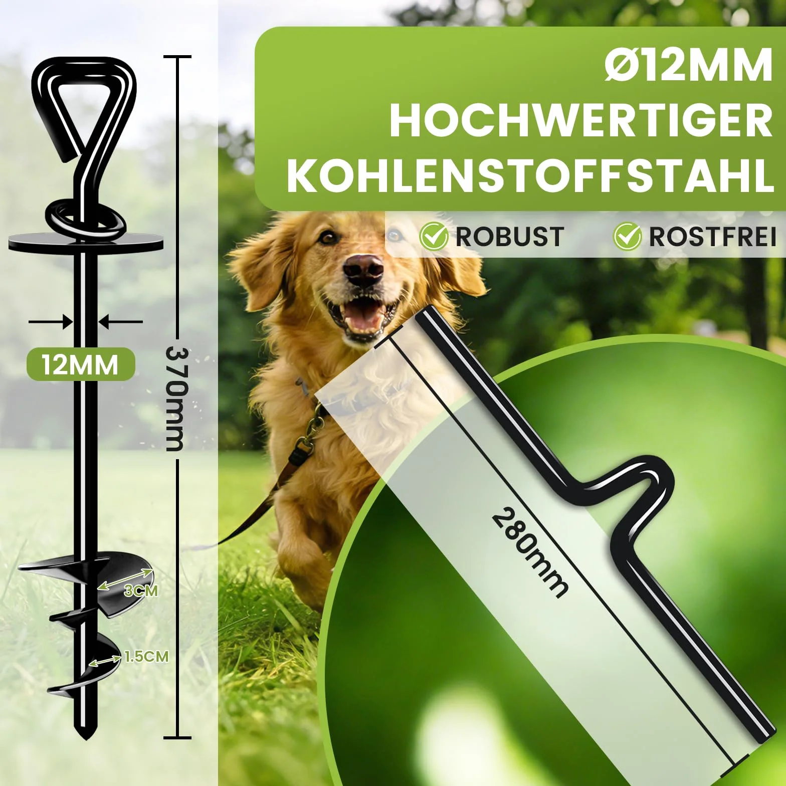 Ancla de Suelo para Perros, Estaca de Amarre para Perros al Aire Libre Antioxidante para Perros Grandes de hasta 220 Libras, Estaca de Rotación Libre para Perros para Jardín, Playa, Césped