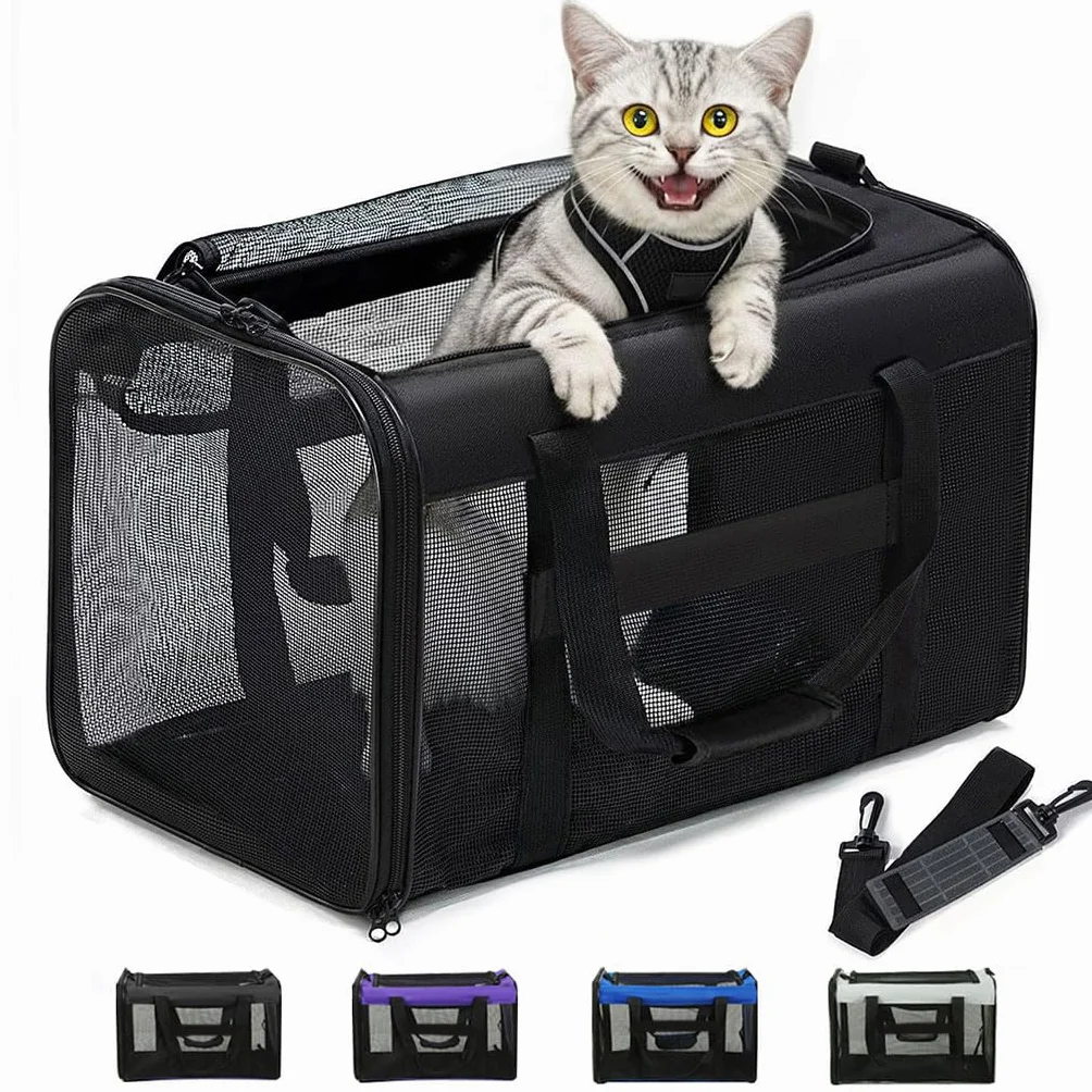 Conlun Transportin Gato, Trasportines Gato con Malla Cuatro Lados,Aprobado por Aerolíneas Transportin Perro para Pequeños Medianos Gatos Cachorros Gatitos de hasta 6 Kg,Plegable Bolso Gatos-M,Negro