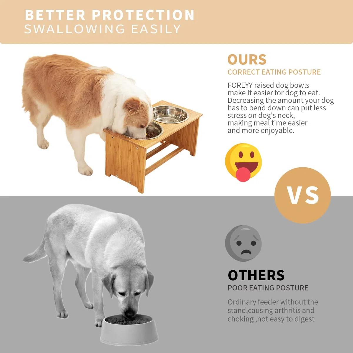 Cajones para Perros levantados para Gatos y Perros - Cajones de Comida y Agua para Gatos con elevaciones de bambú Soportes para alimentadores con 2 tazones de Acero Inoxidable (S)