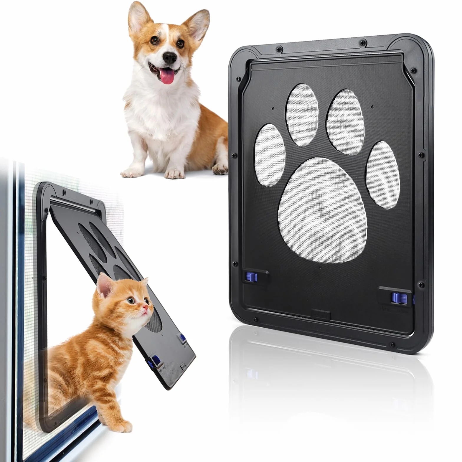 Gateras para Puertas Gatera para Mosquitera Gatera para Gatos Puerta Perros Cierre Automatica Trampilla para Gato 24 x 29 cm Fácil de Instalar Puertas para Mascotas para Gatos y Cachorros