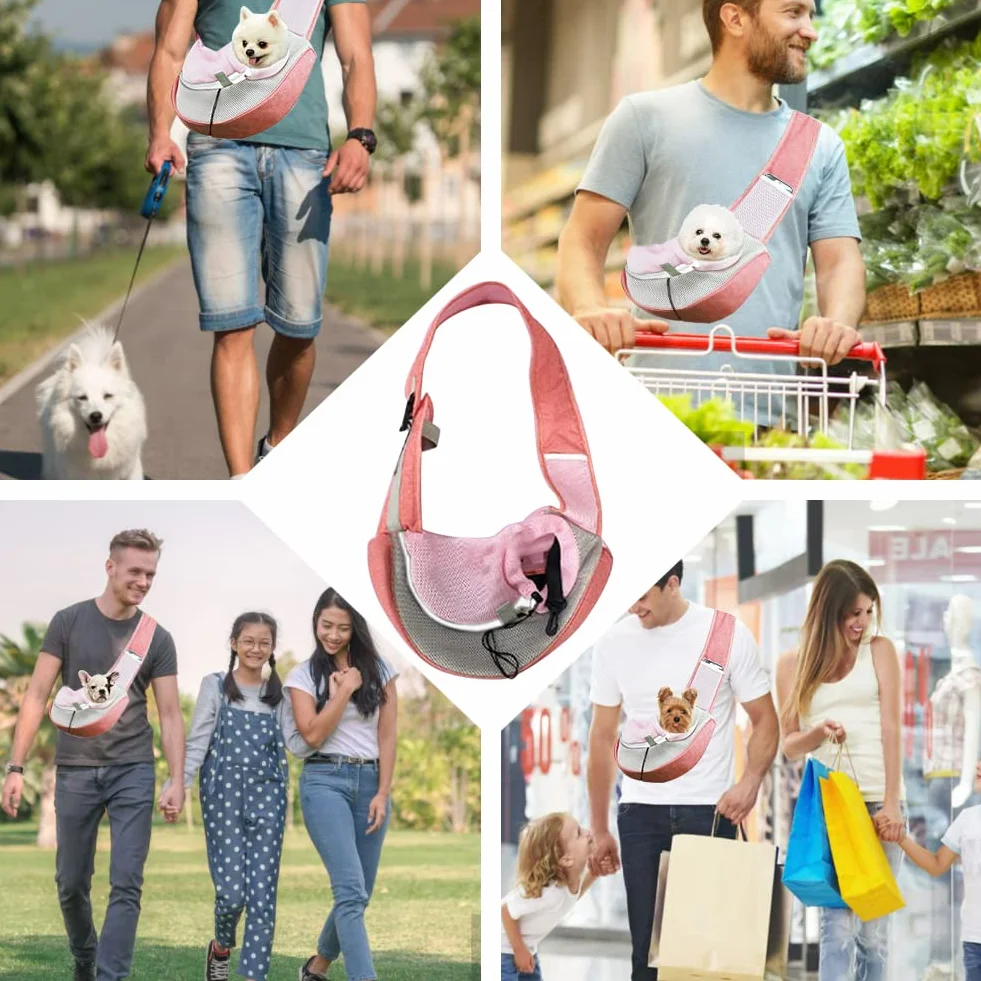 FEimaX Bandolera para Perro Transportín Bolsa de Viaje para Mascotas Bolsa Portador de Perro Bolso de Hombro para Perros Gatos, para Viajes al Aire Libre, Caminar en el Metro (S, Rosa)