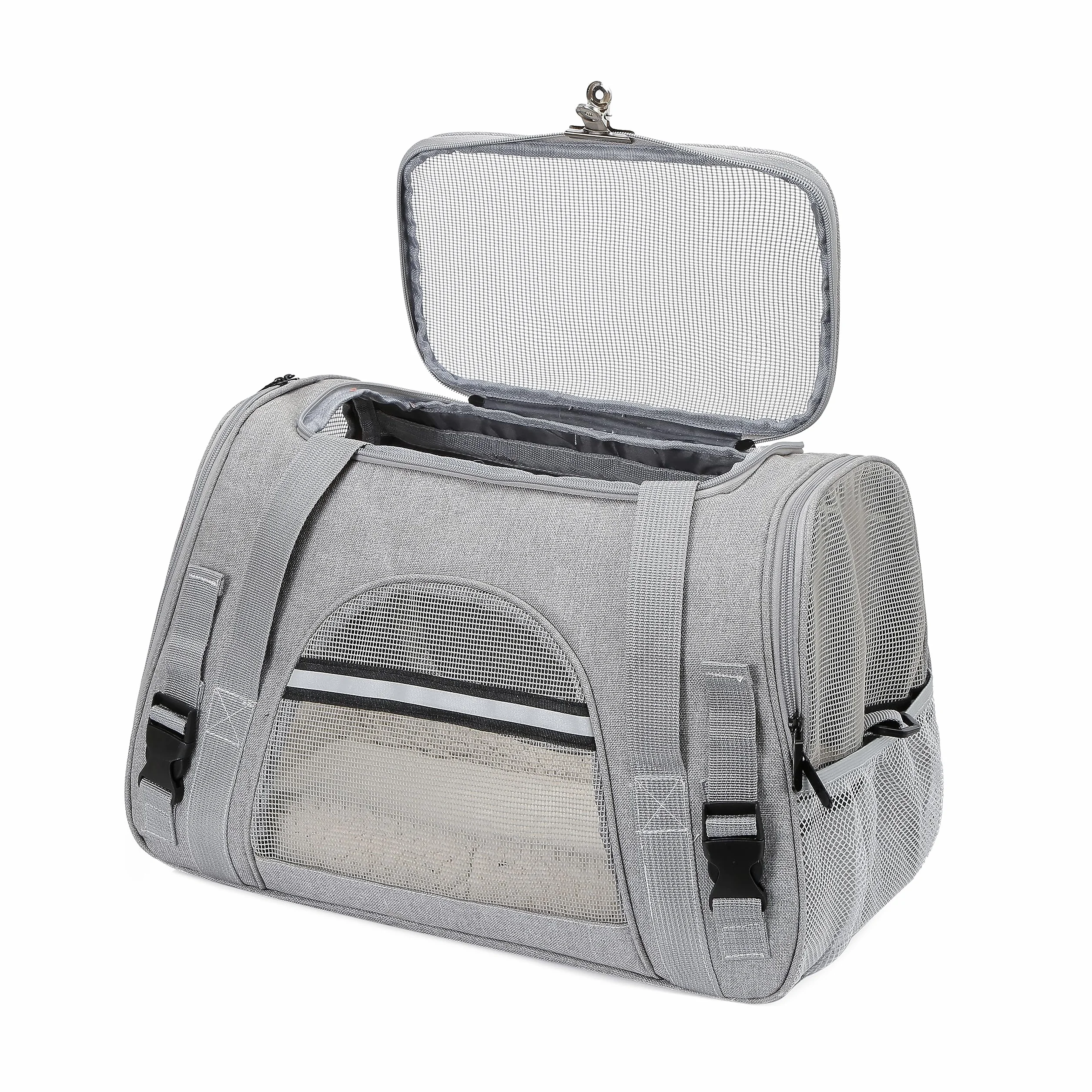 Transportín Gato Perro, Bolsa de Transporte Plegable para Mascota de Viaje Portátil y Transpirable con Correa Interior de Seguridad