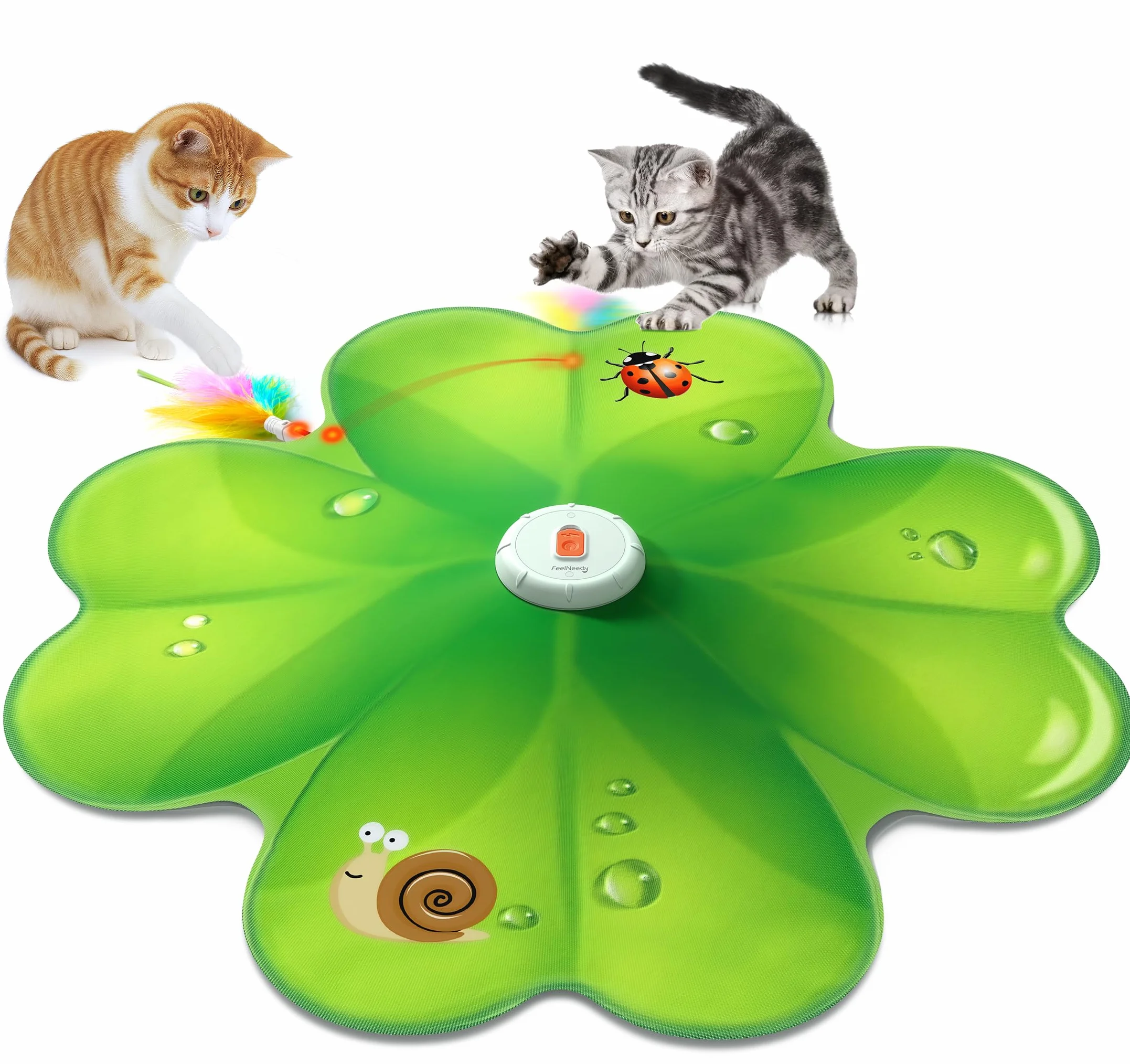 FEELNEEDY Juguete Interactivo para Gatos, Punto Rojo LED Móvil, Juguetes para Gatos, Plumas Móviles Ocultas, Juguete de Ejercicio Recargable para Gatitos de Interior