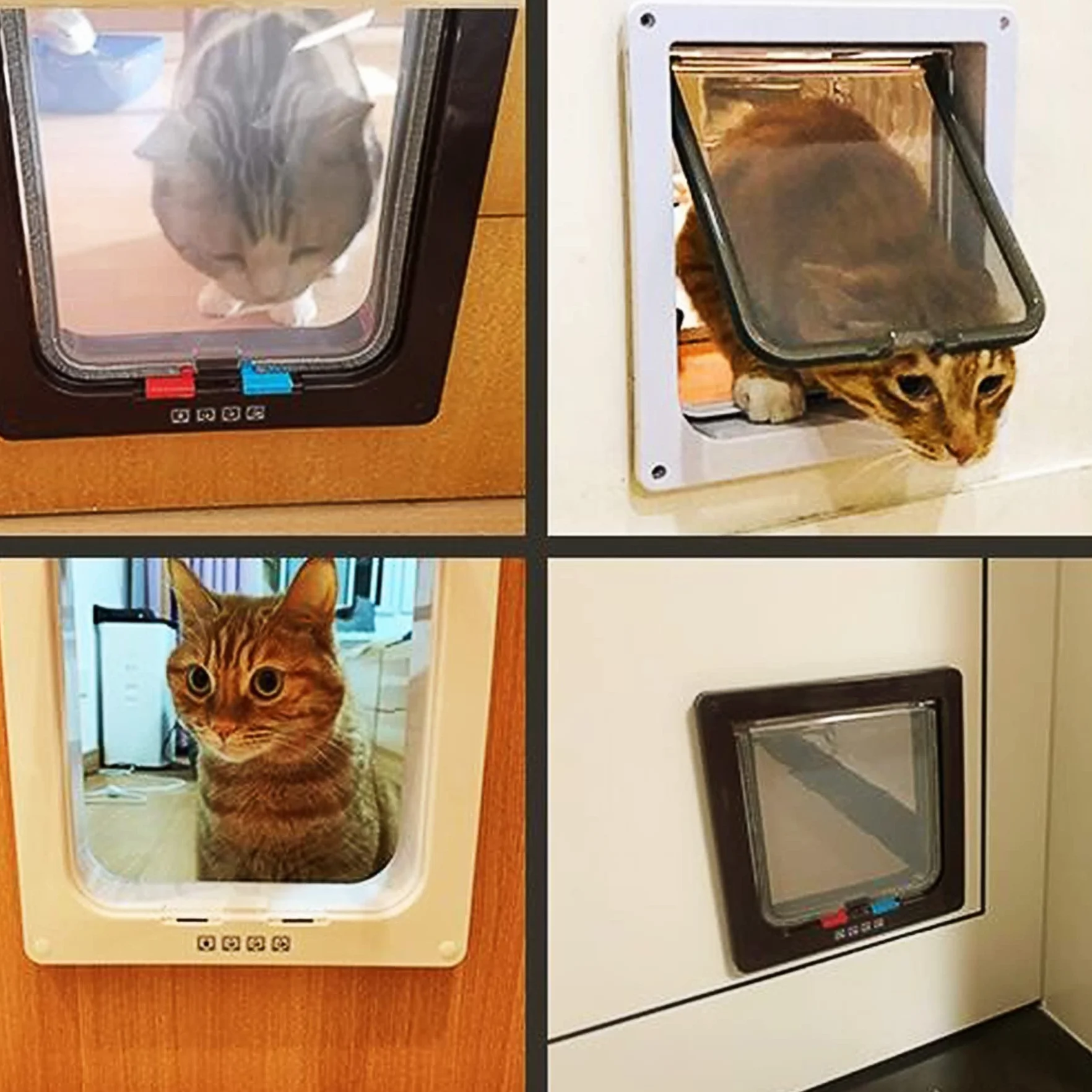 Gatera para gatos, puerta para gatos y perros, entrada y salida controlable, puerta corredera con cierre de 4 vías