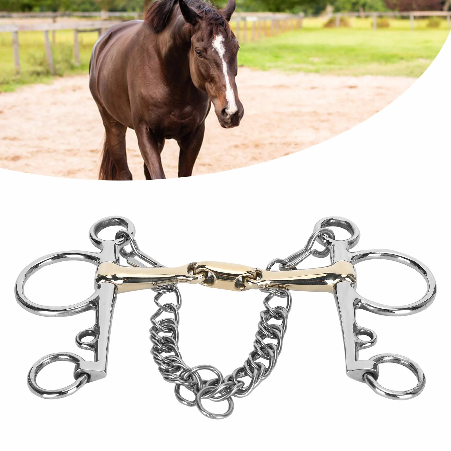 Broca Pelham para caballo Accesorio de broca Pelham de acero inoxidable Accesorio de conector de latón de silicio articulado