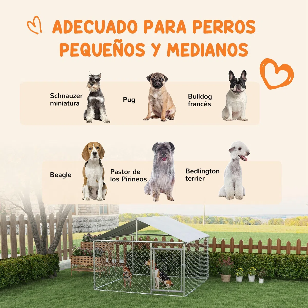 PawHut Perrera Jaula de Exterior para Perros Medianos Parque para Perros con Cerradura Marco de Acero Toldo Impermeable y Anti-UV 200x200x150 cm Plata