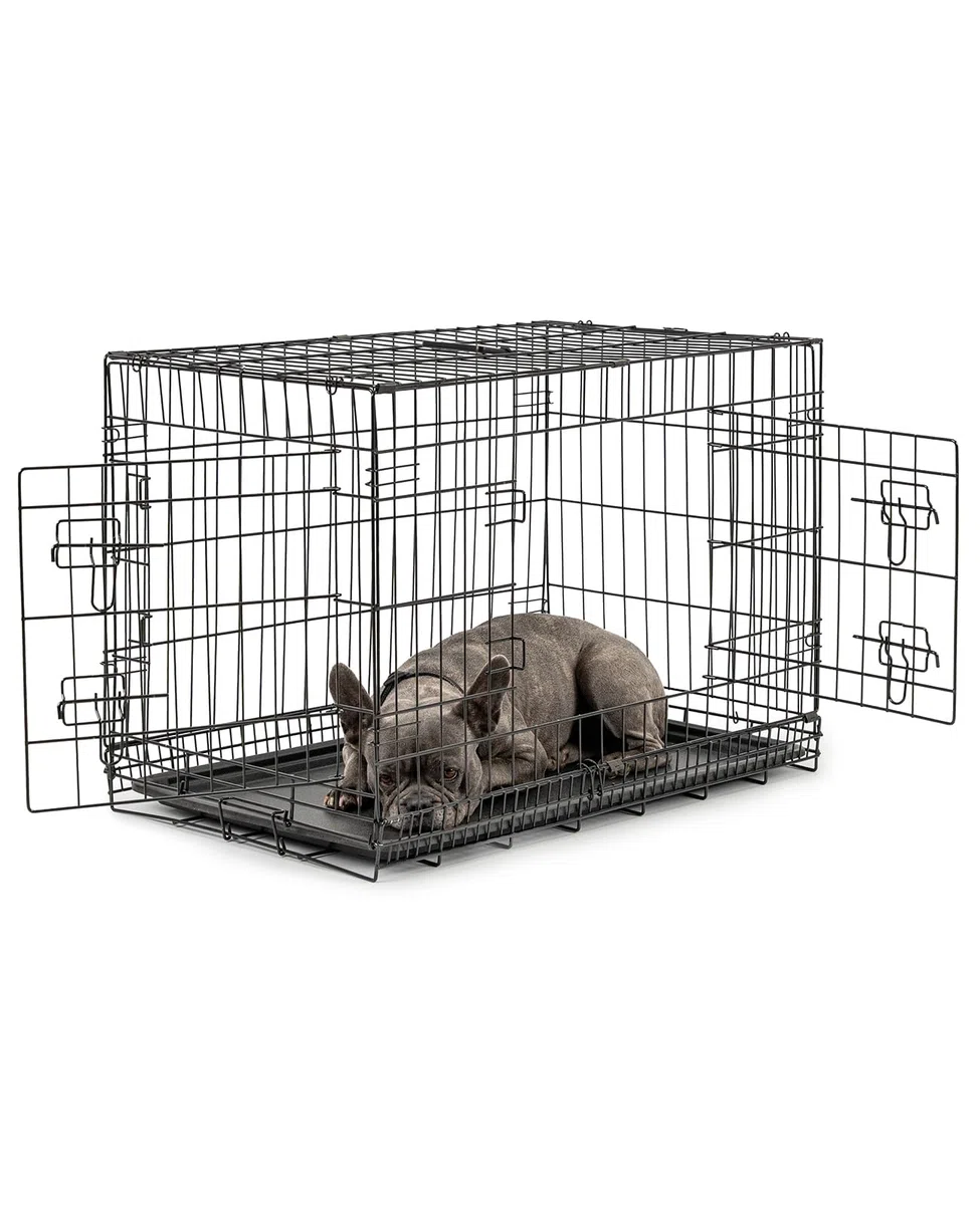 lionto Jaula Transporte Plegable para Perros Caja de Transporte, (L) 76x49x56 cm Negro