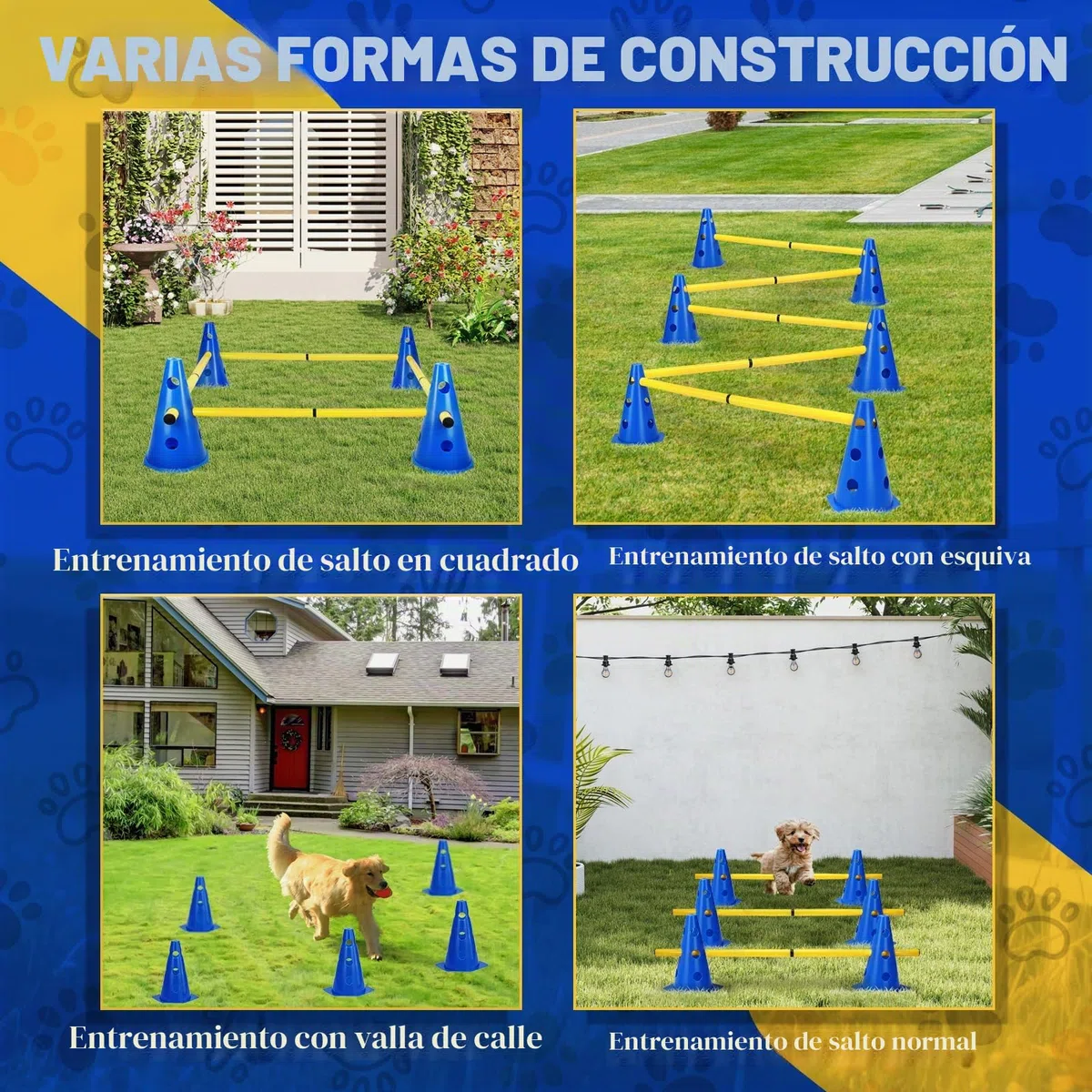Agility Set Perros Barreras Juego de Obstáculos Niños Obstáculos para Niños Perros Parcurso para Saltar, Perro Cavaletti, 8 conos de 23 cm de altura + 8 barras de 80 cm de largo, para