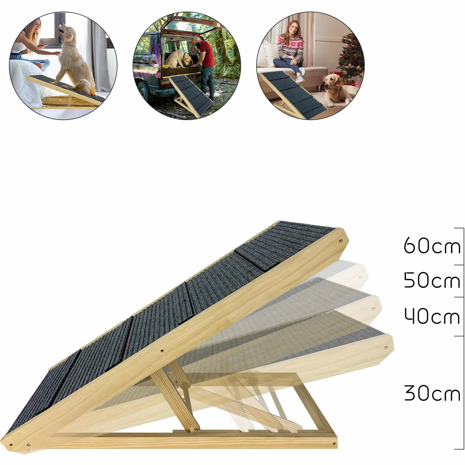 FIVMEN Rampa para perros de 60 cm, plegable, altura ajustable, escalera para mascotas con alfombrilla antideslizante, escaleras para perros para cama y sofá, 100 x 40 x 60 cm