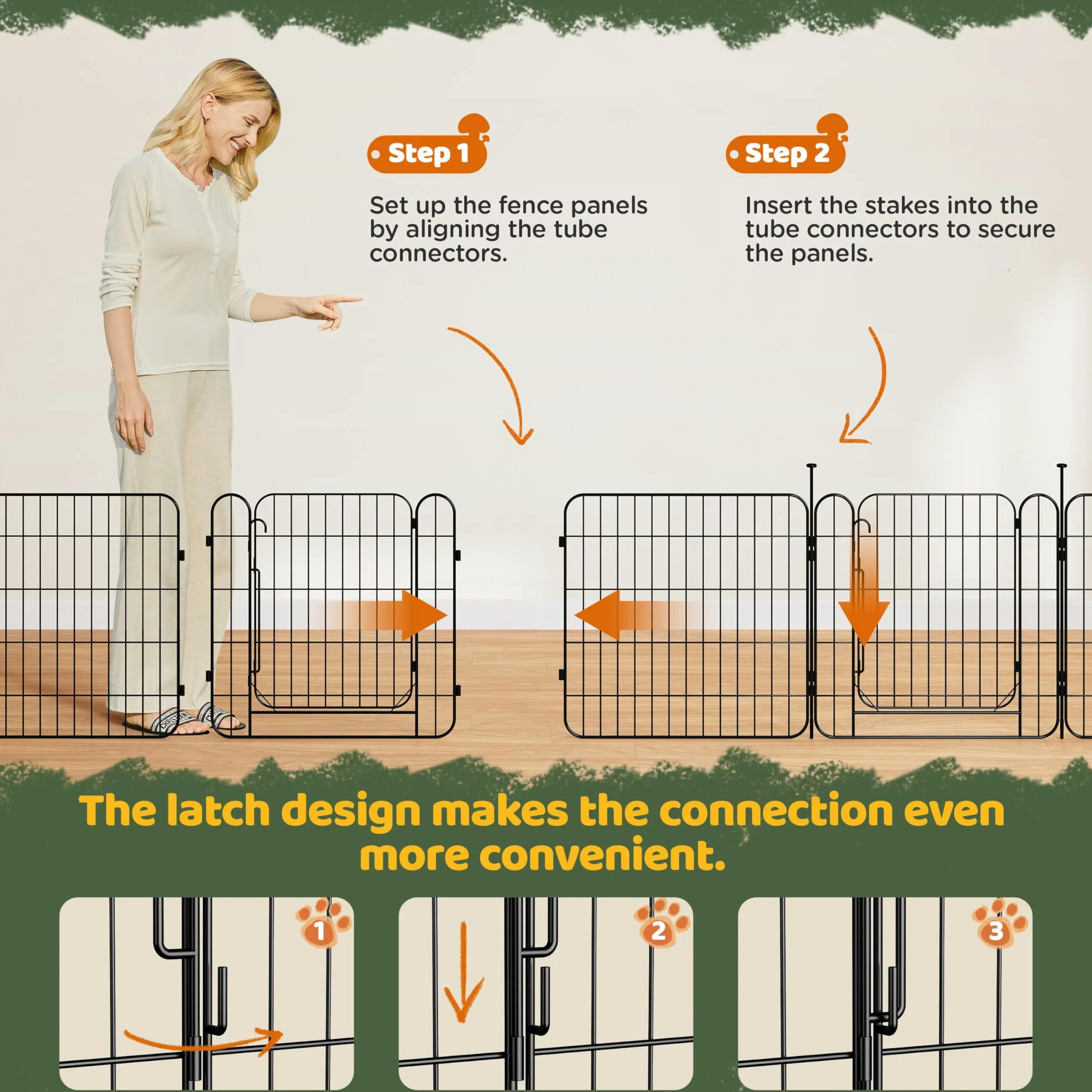 Yaheetech 16 Paneles Parque para Perros 60 x 60 cm con 2 Puertas Recinto Interior Reja Plegable para Cachorros y Conejos Perreras de Metal para Exterior con Estacas, Punta Ovalada y Plana