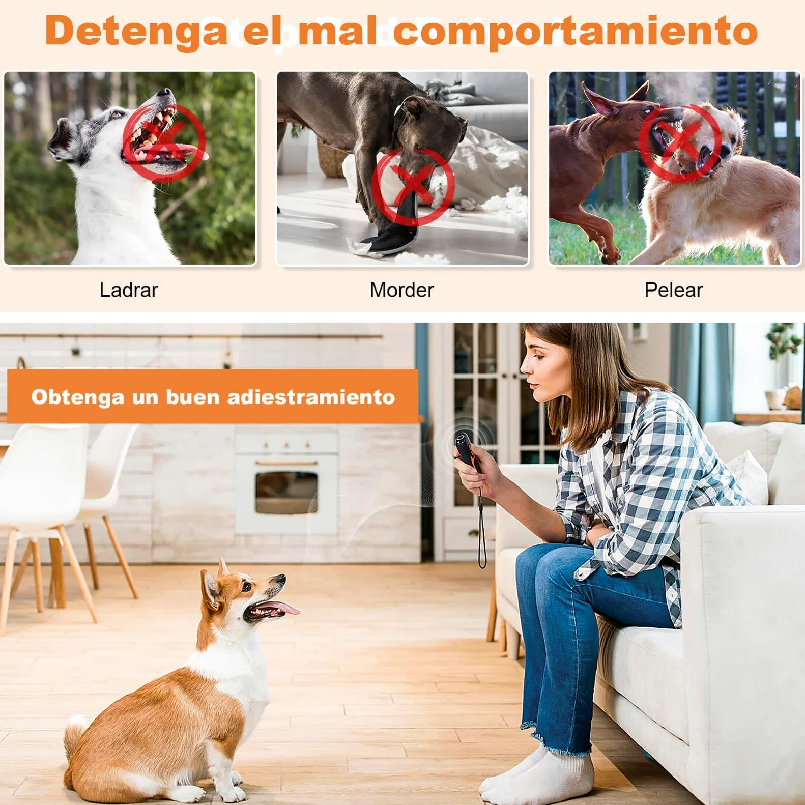 Antiladridos para Perros Ultrasonidos Dispositivo Antiladridos Ahuyentador de Perros Repelente Canino Portátil Recargable 15m Seguro y Humano Anti Ladridos Interior Exterior