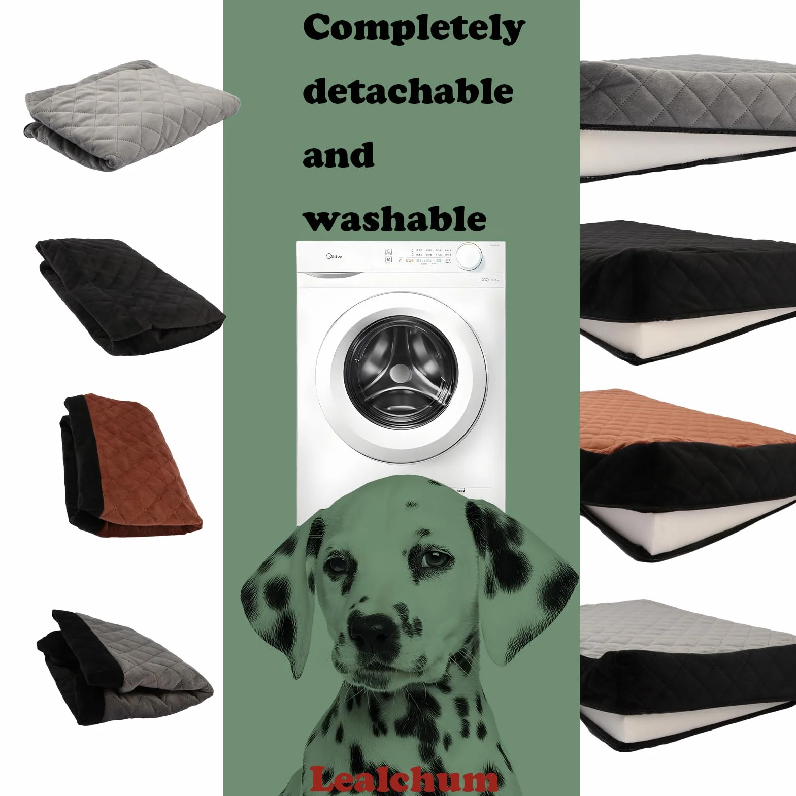 Lealchum Asiento de coche para perro de tamaño grande, tela suave, relleno de espuma viscoelástica, asiento de coche para perros con 2 correas de perro con clip, extraíble y lavable, cómodo asiento de