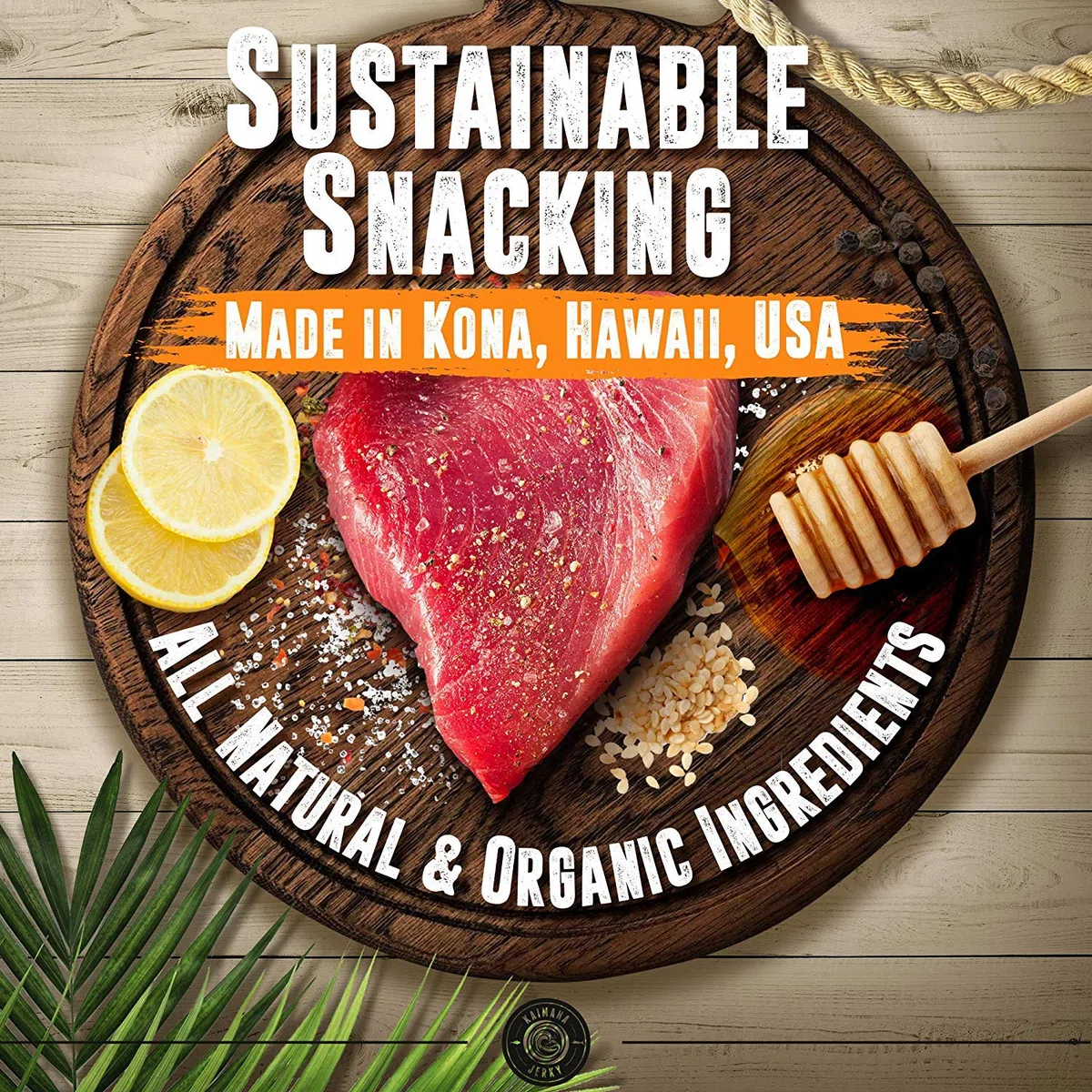 Kaimana Jerky Ahi - Paquete de muestras de atún - Cecina de atún natural y silvestre capturada en Estados Unidos. 9 g de proteína y buena fuente de omega-3 (paquete de 5, 1/56.7 g)