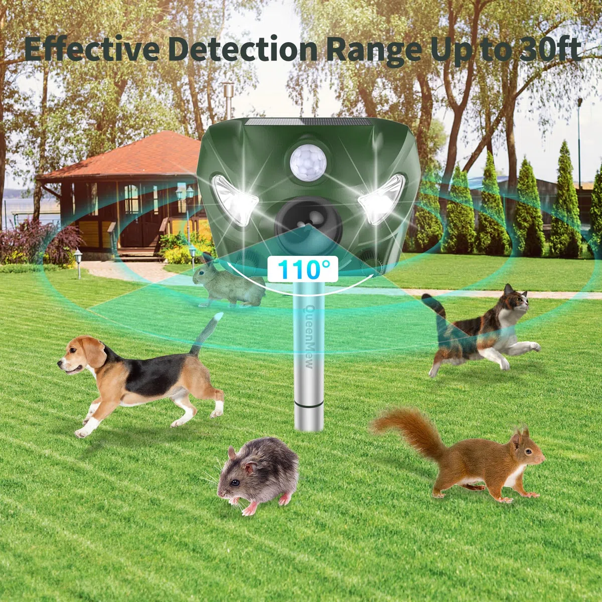 Repelente para Gatos, Ahuyentadores de Gatos Exterior Multifuncionales, Repelente Gatos Jardin Exterior, Solar Ultrasonido Repelente para Gatos con Sensores Infrarrojos y Flash LED y Sonidos de Alarma