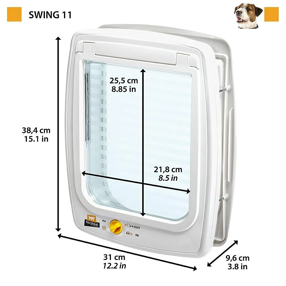 Ferplast Puerta para Perros Medianos, Gatera, Entrada y Salida controlables 4 vías, Protección contra Corrientes de Aire, Swing 11 Tamaño Mediano, Puerta Perro, Blanco