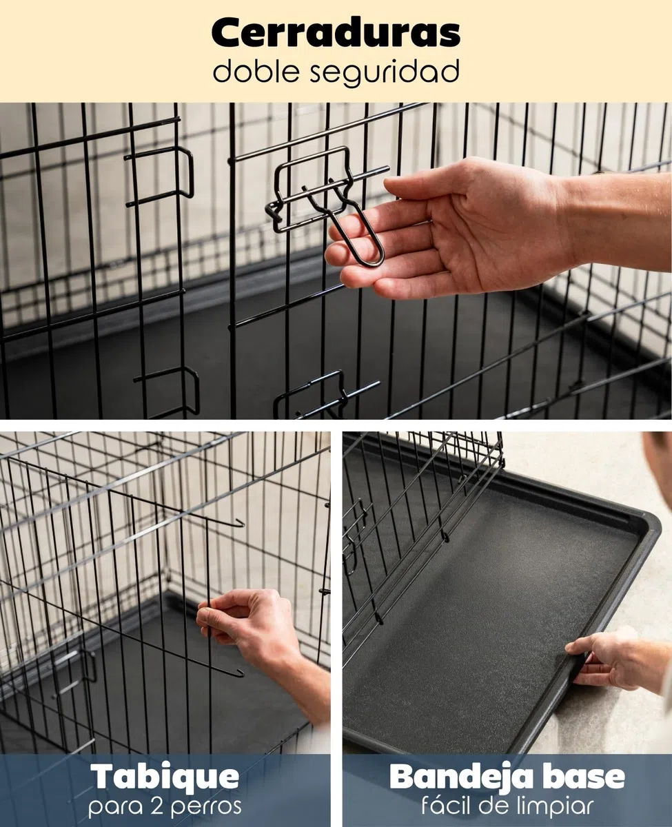 lionto Jaula Transporte Plegable para Perros Caja de Transporte, (L) 76x49x56 cm Negro