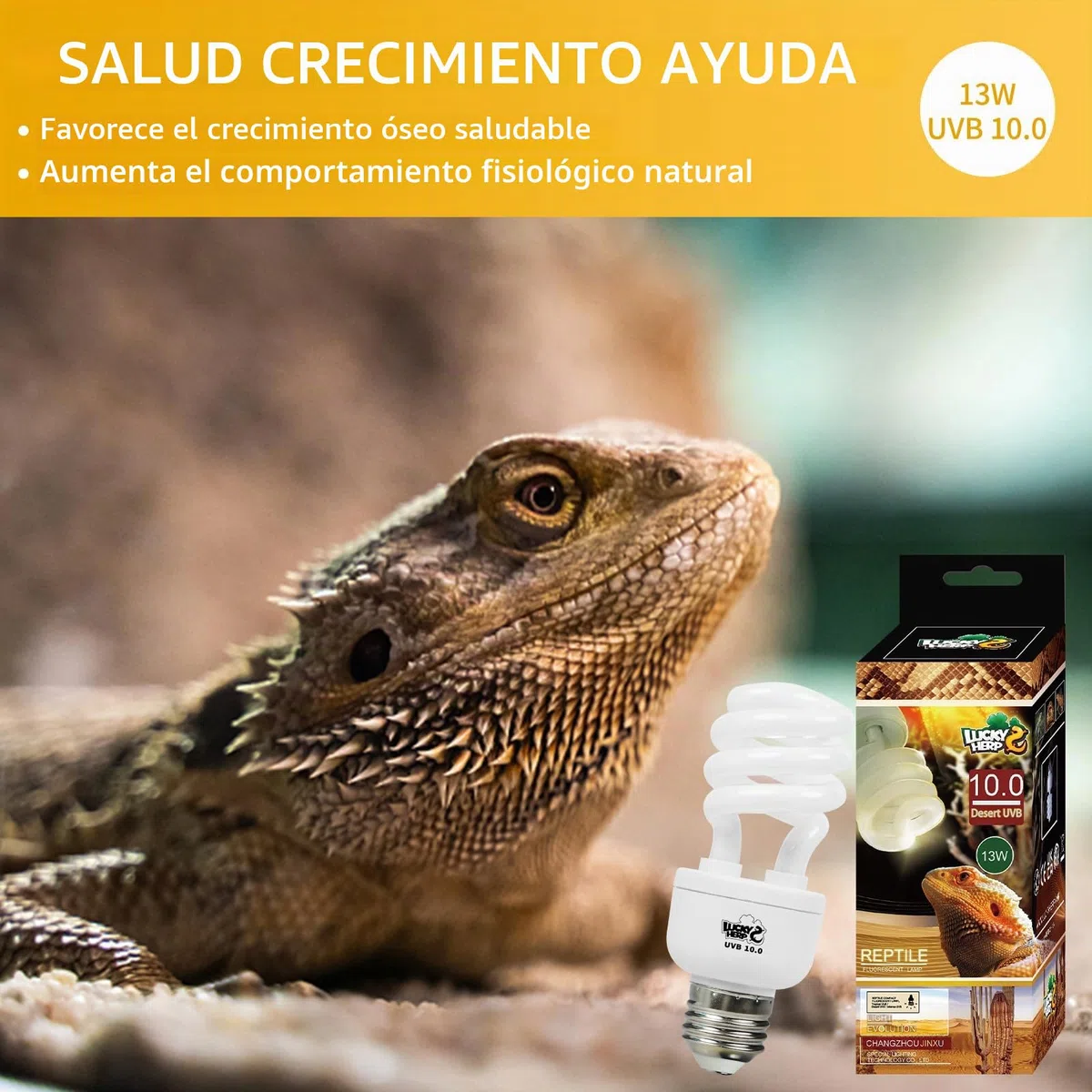 LUCKY HERP lámpara uvb de terrario, reptiles UVA UVB 10.0, E27 compacta para gamones, tortugas, serpientes, lagartos, reptiles y anfibios