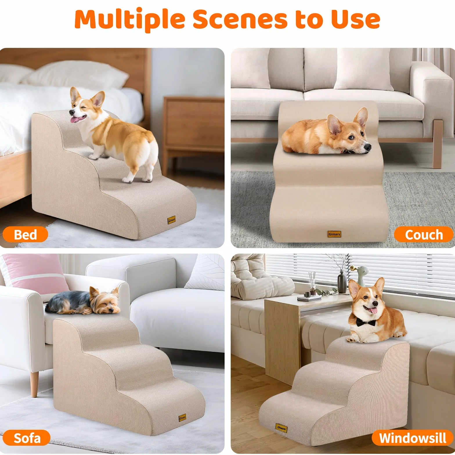 Gimars Escaleras de Espuma 30D de Alta Densidad y Extra Anchas, estables de 3 peldaños para Perros, escaleras para Mascotas de 40 cm de Alto con Cubierta Lavable y Base Antideslizante, rampa portátil