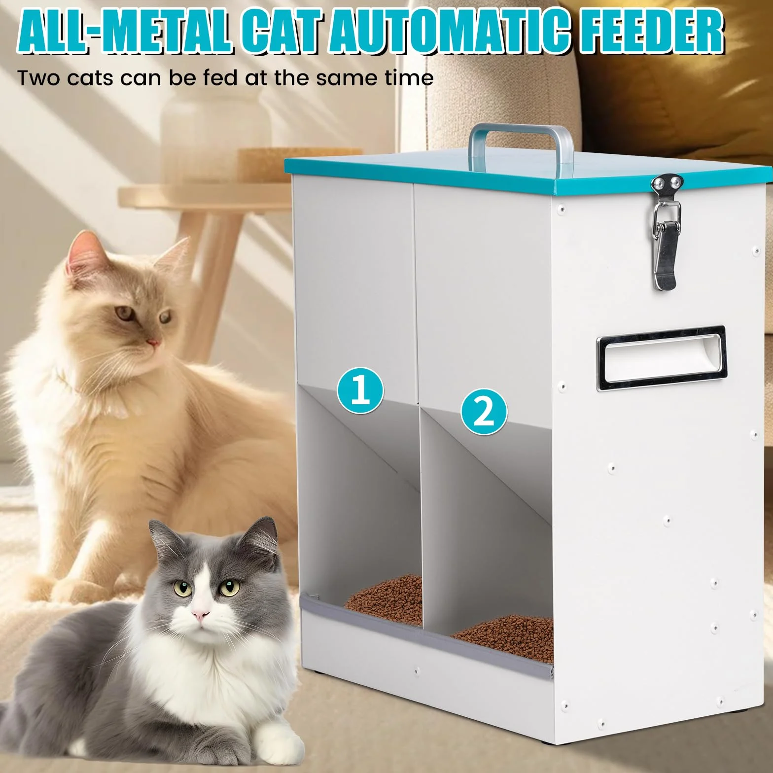 Comedero Gato Automatico 10L, Dispensador Comida Gatos, Tolva para Perro Pequeño Alimentador Metálico, Dispensar Comida para Gatos/Perros Y Comida Liofilizada
