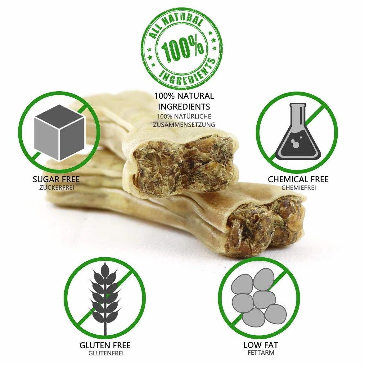Huesos masticables DOGBOSS Ingredientes 100% Naturales, Diferentes tamaños y sabores (Pack de Prueba con 7 Huesos, 12 cm)