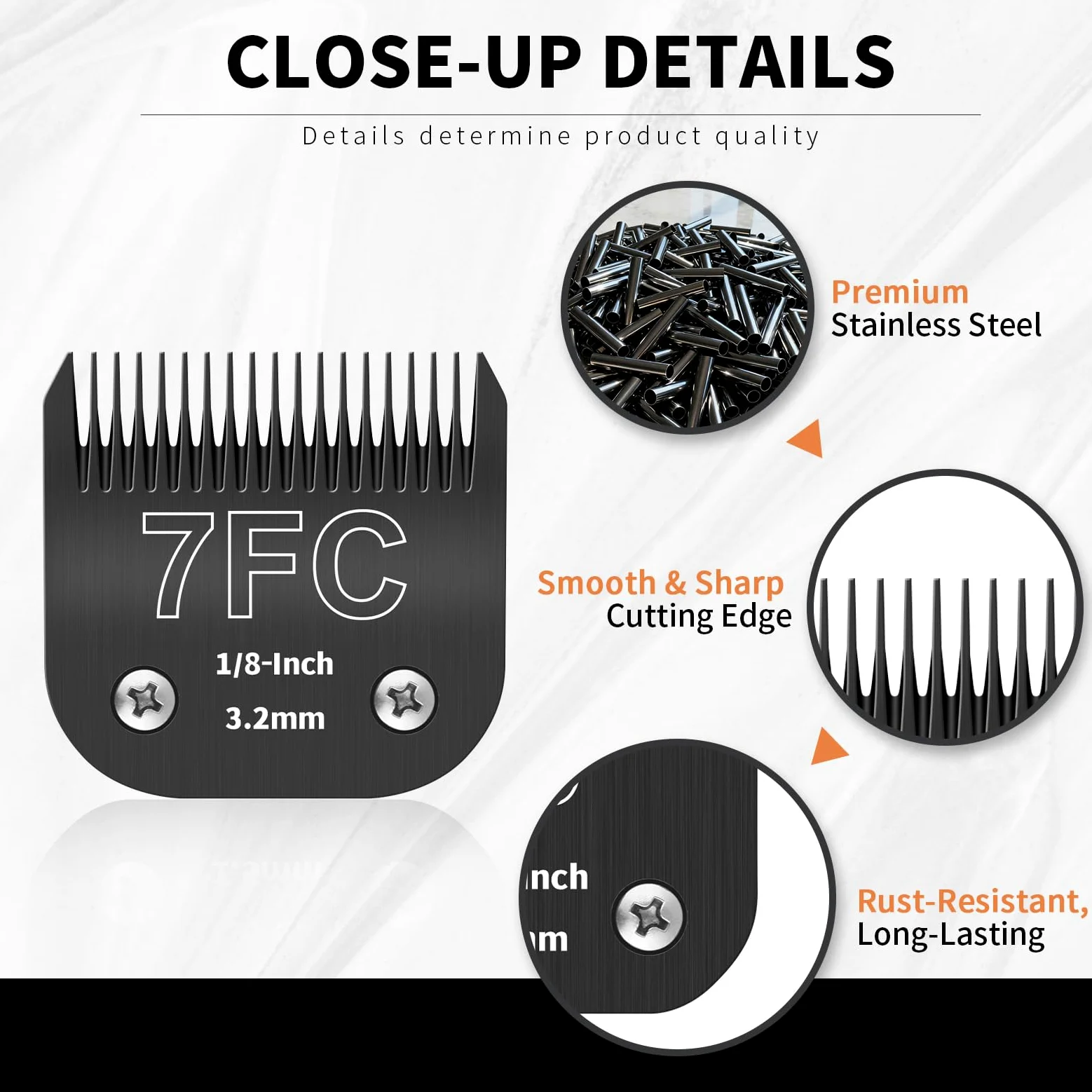 Pack de 3 Cuchillas de Peluquería Canina 7FC Desmontables - Hoja de Acero de 1/8 Pulgada (3,2 mm) - Compatible con Andis, Oster A5, Wahl KM-10 - Negro