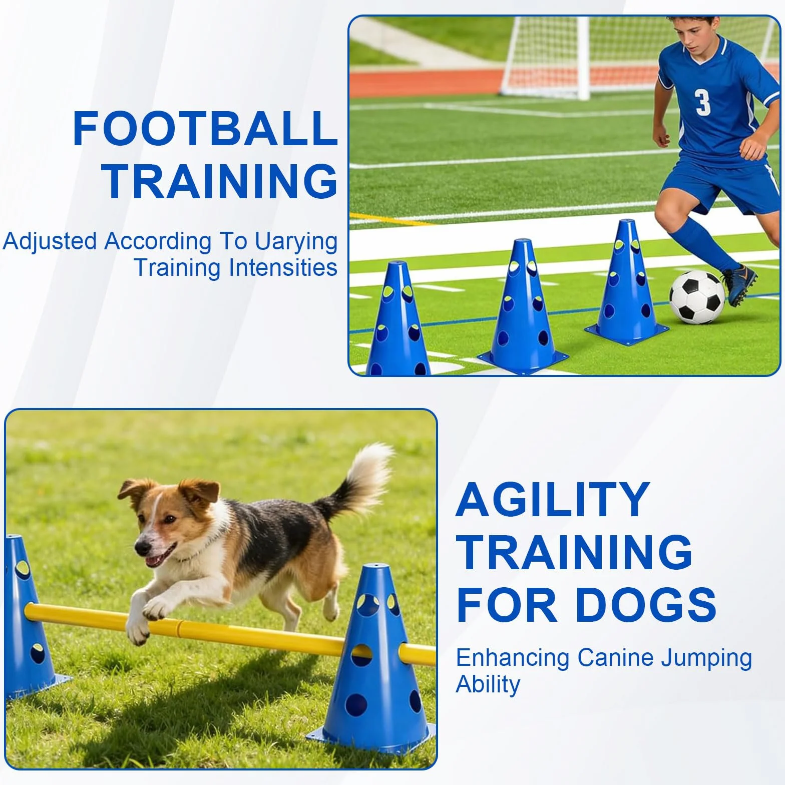 Agility Set Perros Pequeños Cavaletti Perros Juego de Obstáculos de Agility Accesorios de Entrenamiento para Perros Caballos, Juego de Obstáculos para Perros con 10 Conos, 5 Barras para