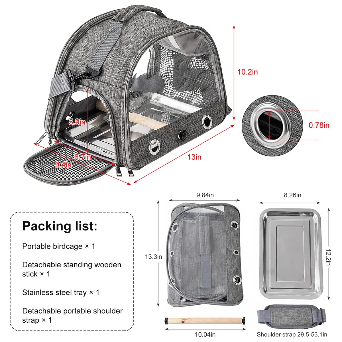 Jaula de Viaje para Pájaros con Percha y Bandeja, 33 * 24 * 26CM Bolsa Transportadora para Pájaros, Bolsa de Viaje para Loros
