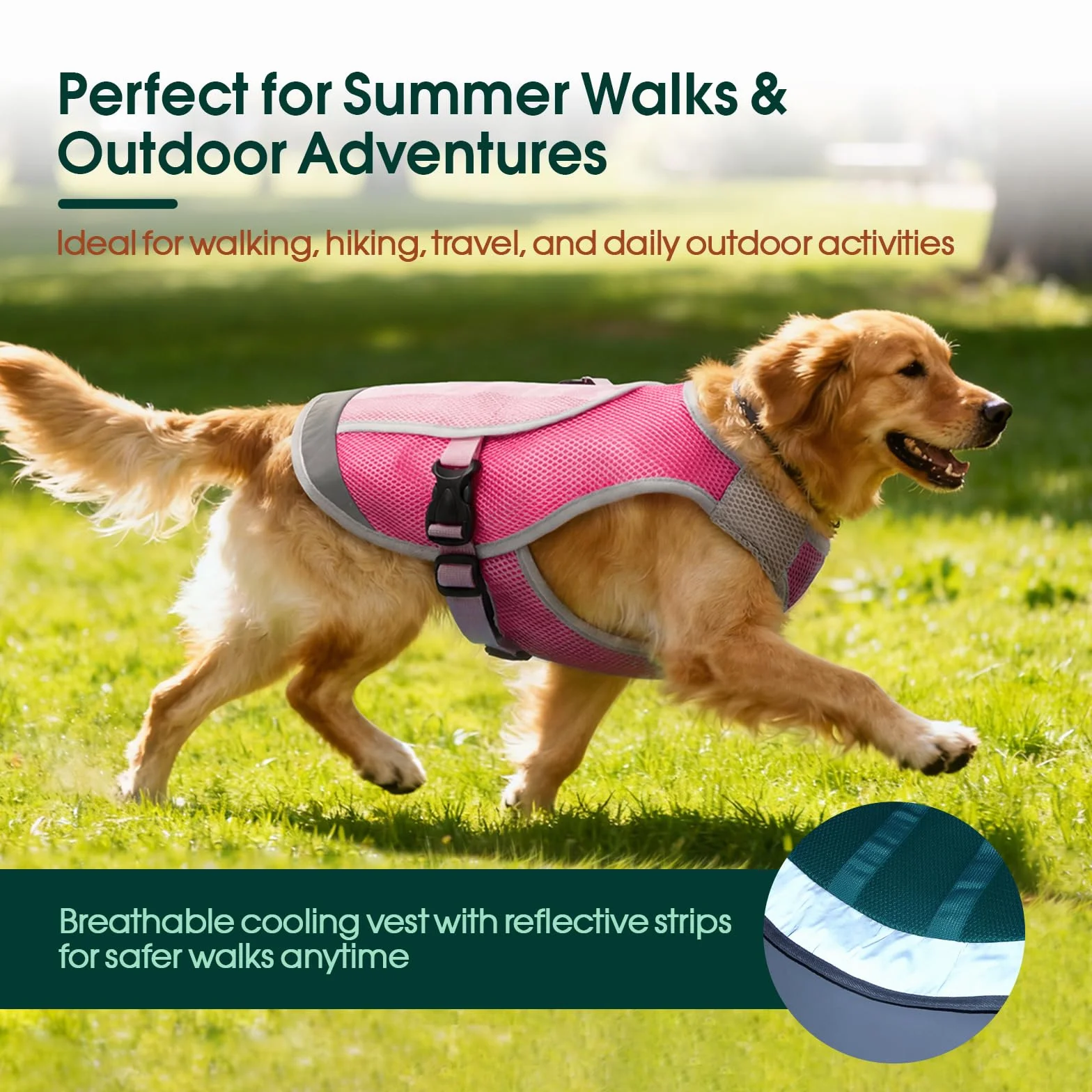 KUOSER Chaleco Fresco Para Perros Con Hebilla Ajustable En El Pecho Y Anillo En D, Chaqueta Refrescante Ligera Para Verano, Rosa, Talla Grande