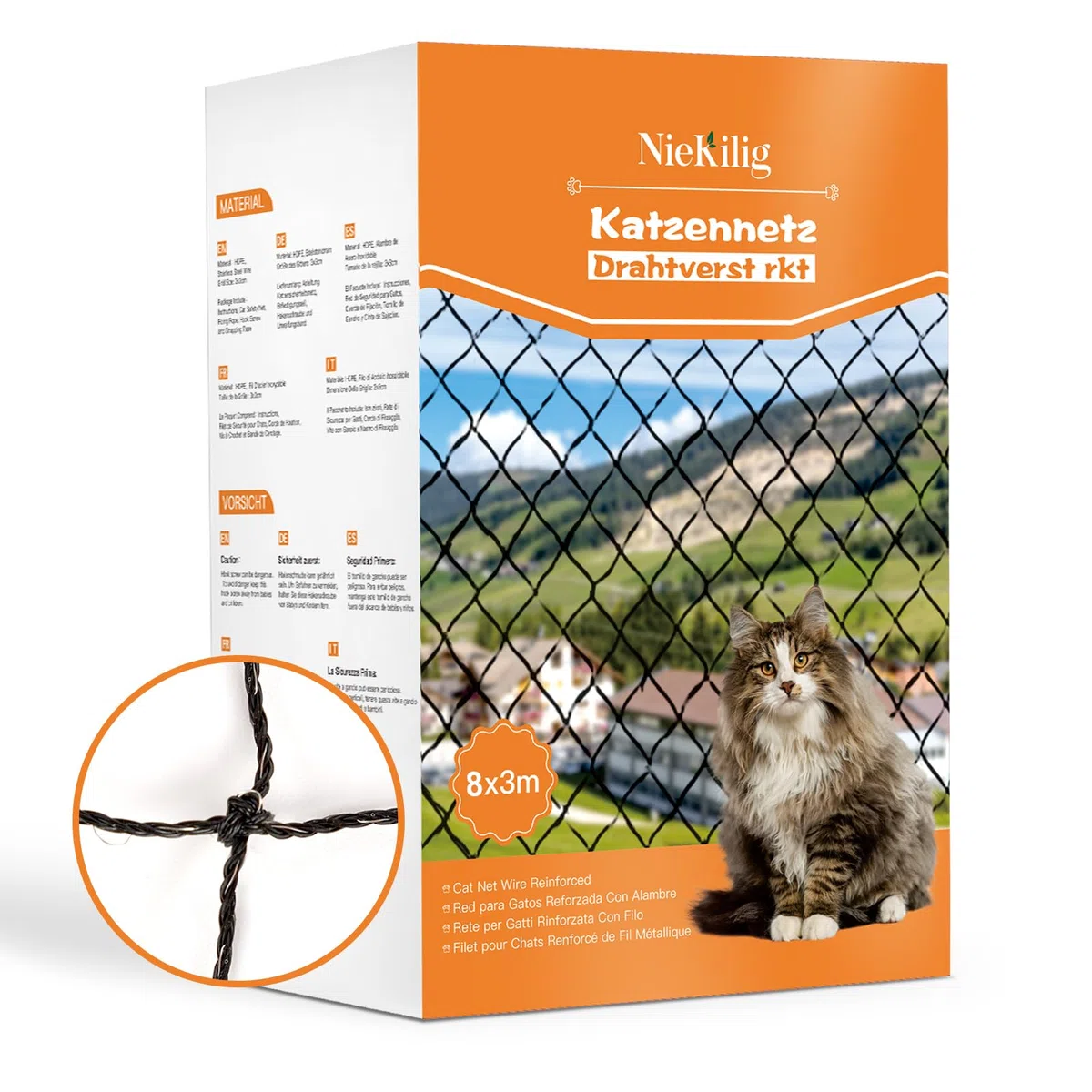 Red para Gatos Reforzada con Alambre, 8x3m Red Protección para Gatos Terraza de sin Taladro para Balcones, Ventanas, Tragaluces y Puertas
