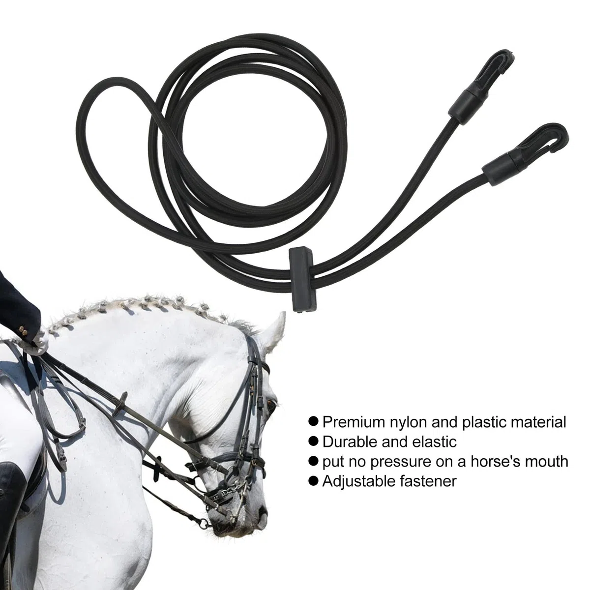 Riendas de Cuerda para Caballos, Ajustable Riendas de Entrenamiento de Caballos, Cuerda Elástica de Caballo, Riendas Laterales Pare Caballo, 3,3 m de Largo para Suministros Ecuestres