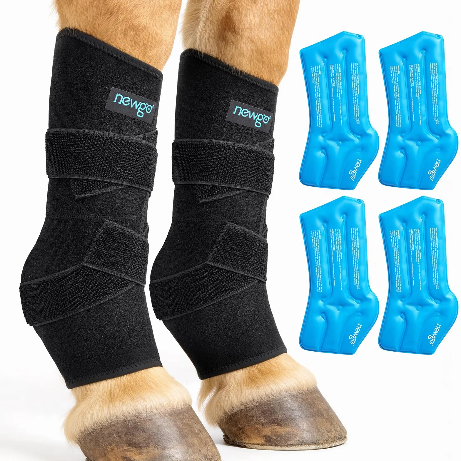 NEWGO Polainas de refrigeración para Caballo, Reutilizables, para Lesiones, para la Rodilla, 2 Vendaje con 4 acumuladores de frío para Botas y pezuñas (2 Unidad)