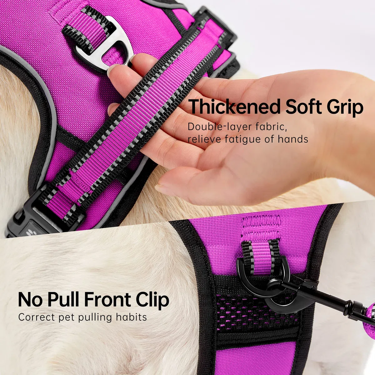 NESTROAD Arnes en H Antitirones Collar y Correa de Perro Coche, Cinturon de Seguridad Perros Antiescape Rosa Rojo, Talla M para Perros Mediano, Cuello 33~43CM Pecho 43~64, Perros Accesorios Básicos