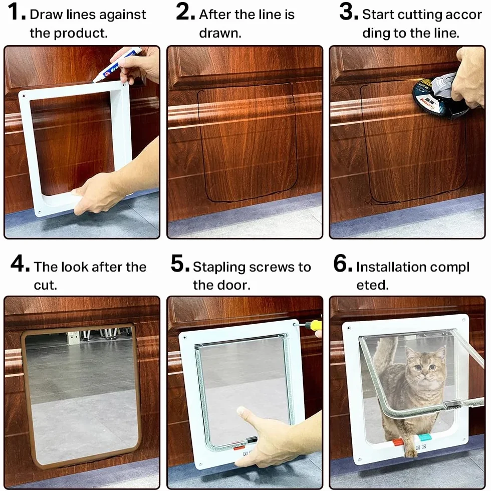 NEWFUN Puerta para Gato con Cierre magnético de 4 vías,Perros Grandes, Gatos y Mascotas, Fácil de Instalar con Marco Telescópico,Puerta para Gatos con túnel, 25 * 23.5 * 5.3cm