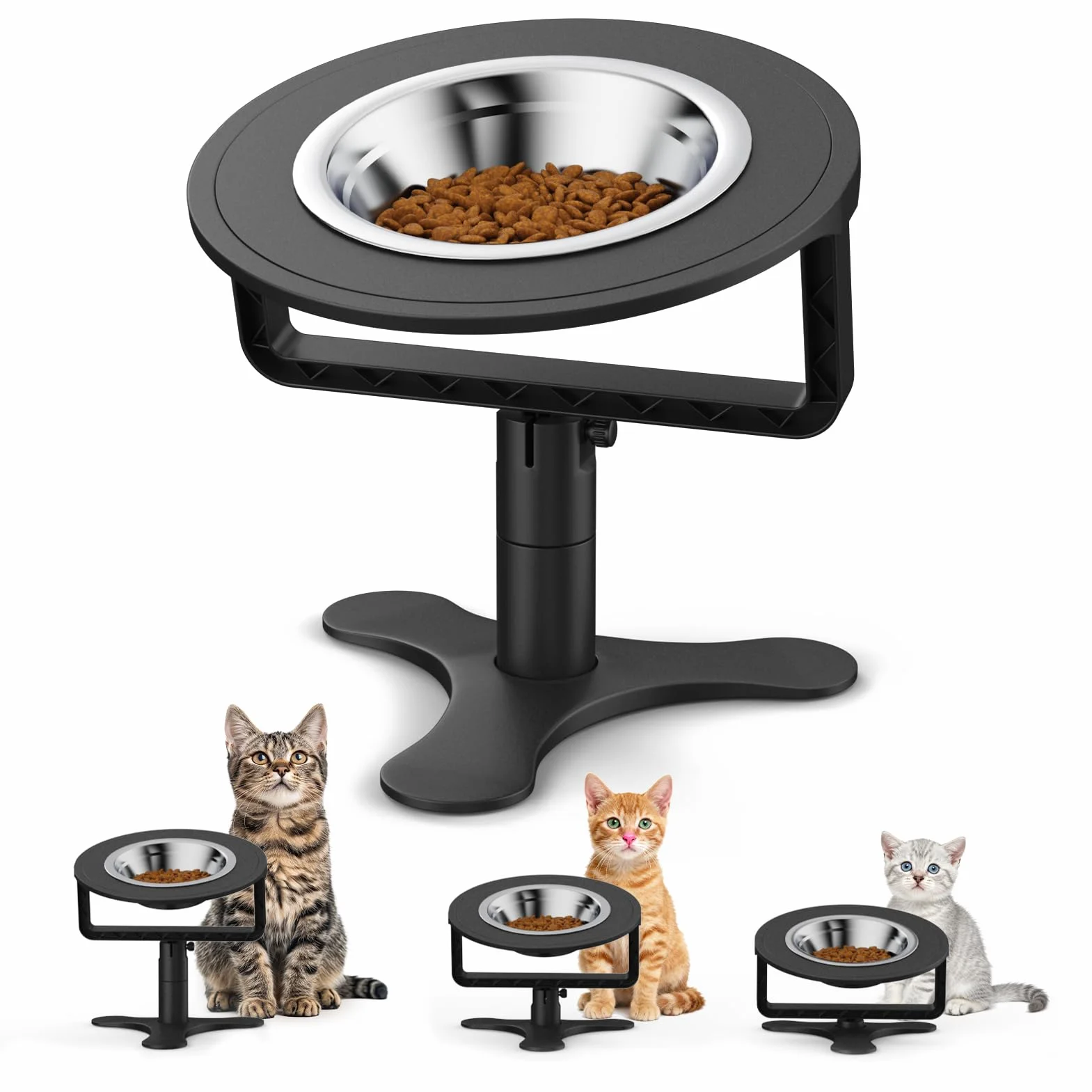 Comedero Gato Elevado Comederos para Gatos Inclinado 15° con Antideslizante Alfombrilla Altura Ajustable Cuenco Gato Antivómitos para Gatos y Perros Pequeño
