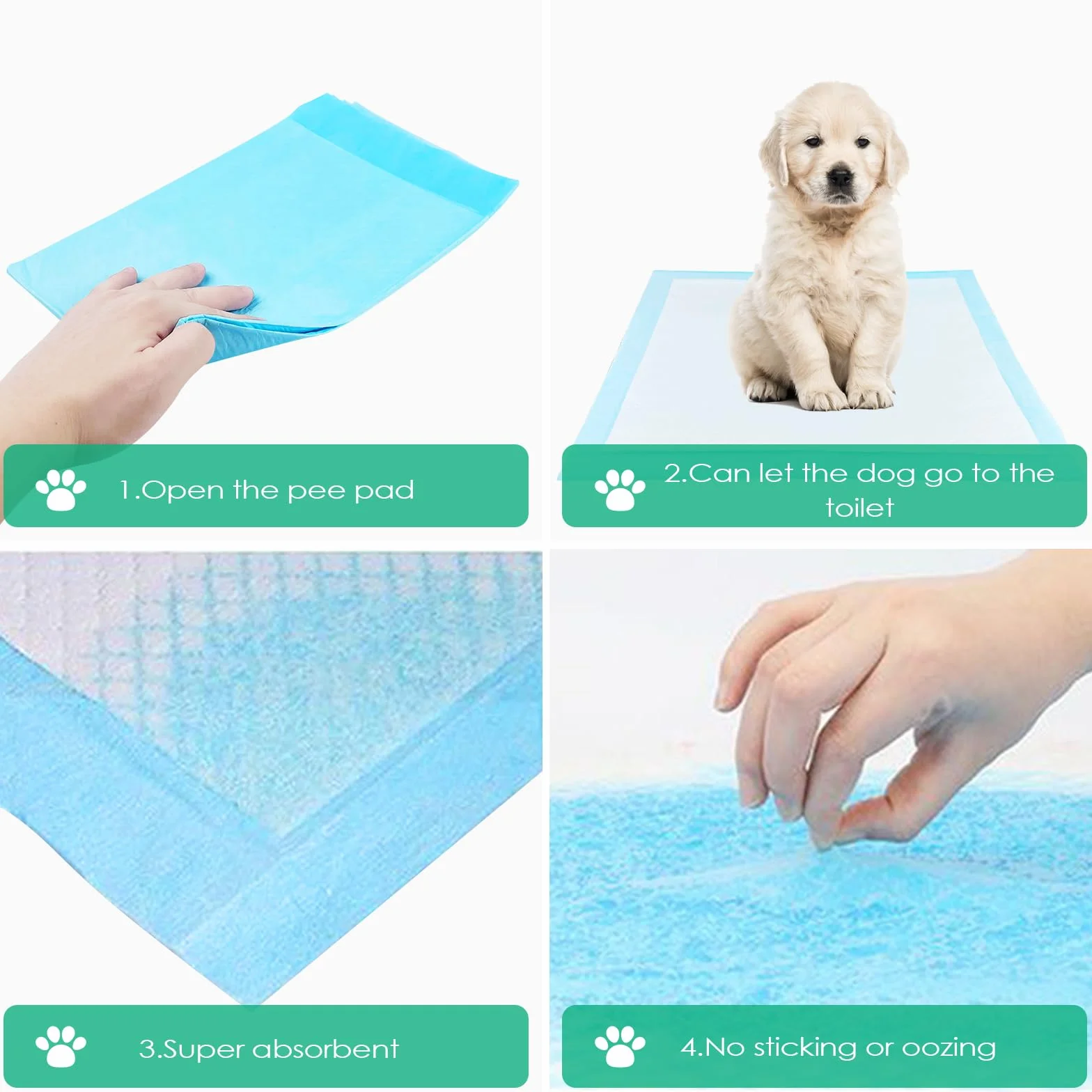 Fousenuk 100 Unidades Empapadores Perros 60X60cm, Almohadillas Perro para Puppy Pads en Casa, WC Perros Alfombrillas Higiénica Desechables para Mascotas, Superficie de Secado Rápido, Transpirables