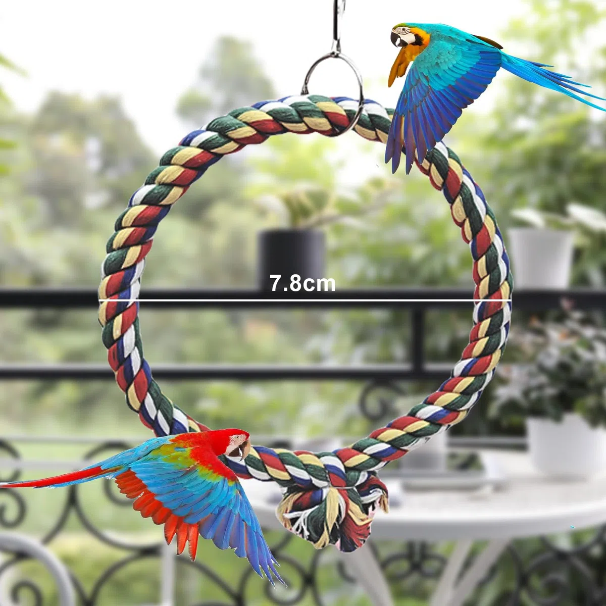 HOMURY 2 Paquetes Juguetes de Pájaro: 150cm Espiral Cuerda Columpio de algodón Cuerda para Escalar de PáJaros, 18 cm de diámetro Pájaro Colgante Perchas de Anillo para Loros, Juguetes para Loros