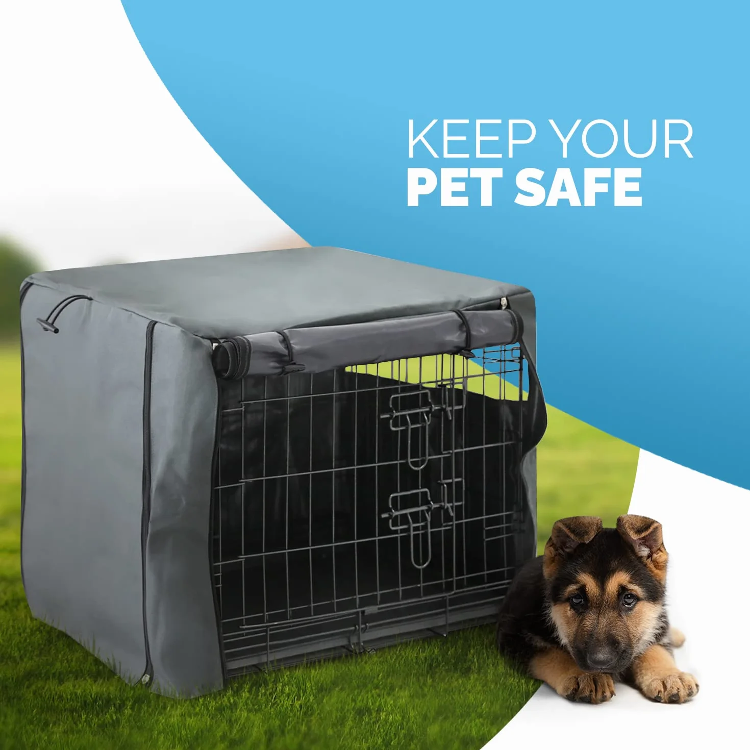 FurDreams Funda para jaula de perro de 48 pulgadas, cubierta de jaula resistente al viento para mascotas con 2 puertas (delantera y lateral) con malla de aire transpirable, caja resistente perfecta