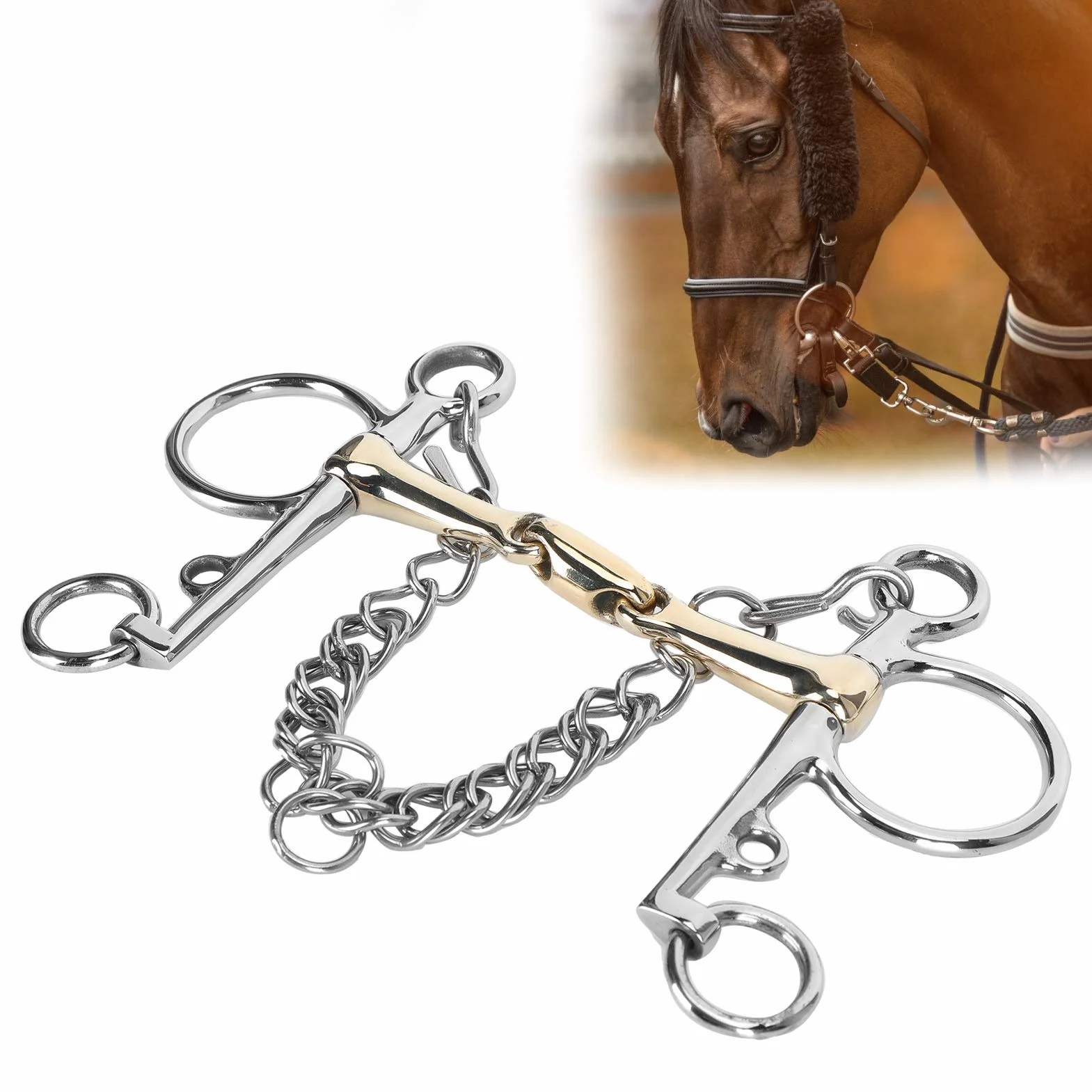 Broca Pelham para caballo Accesorio de broca Pelham de acero inoxidable Accesorio de conector de latón de silicio articulado