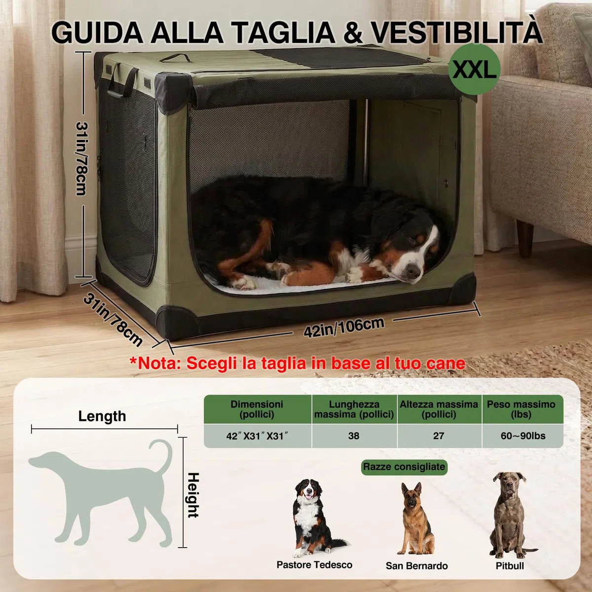 derimkcoa Jaula de viaje plegable para perros de 106 x 78 x 78 cm, jaula de viaje portátil y suave de instalación rápida para perros grandes de hasta 36 kg, caja de viaje plegable de 4 puertas con