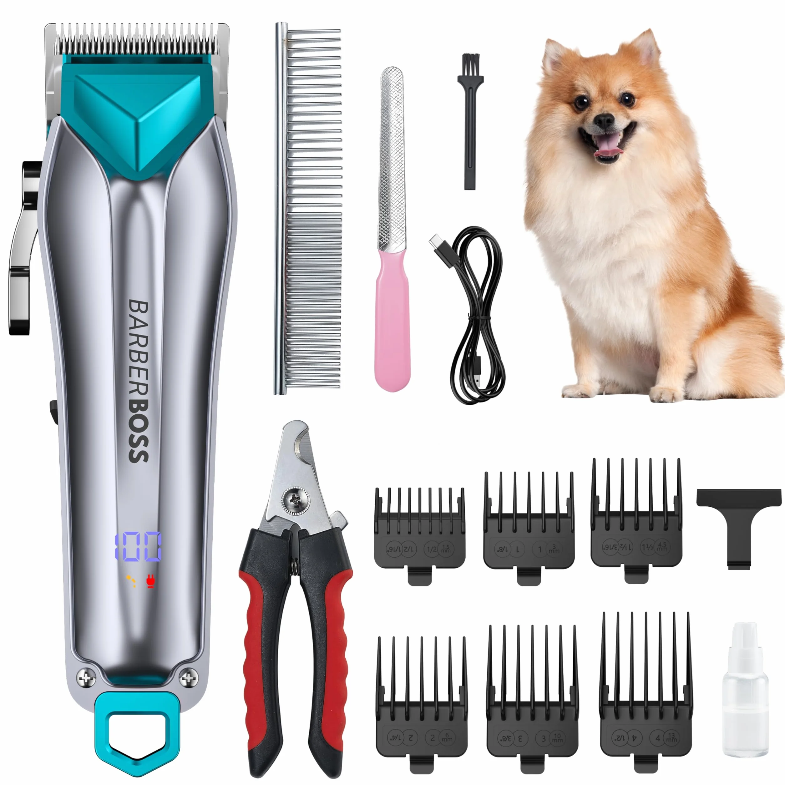 BarberBoss Cortapelos para perros inalámbricos, kit de cuidado para perros, cortapelos para gatos para pelo enmarañado, kit de cuidado para mascotas, cortapelos para mascotas QR-9088