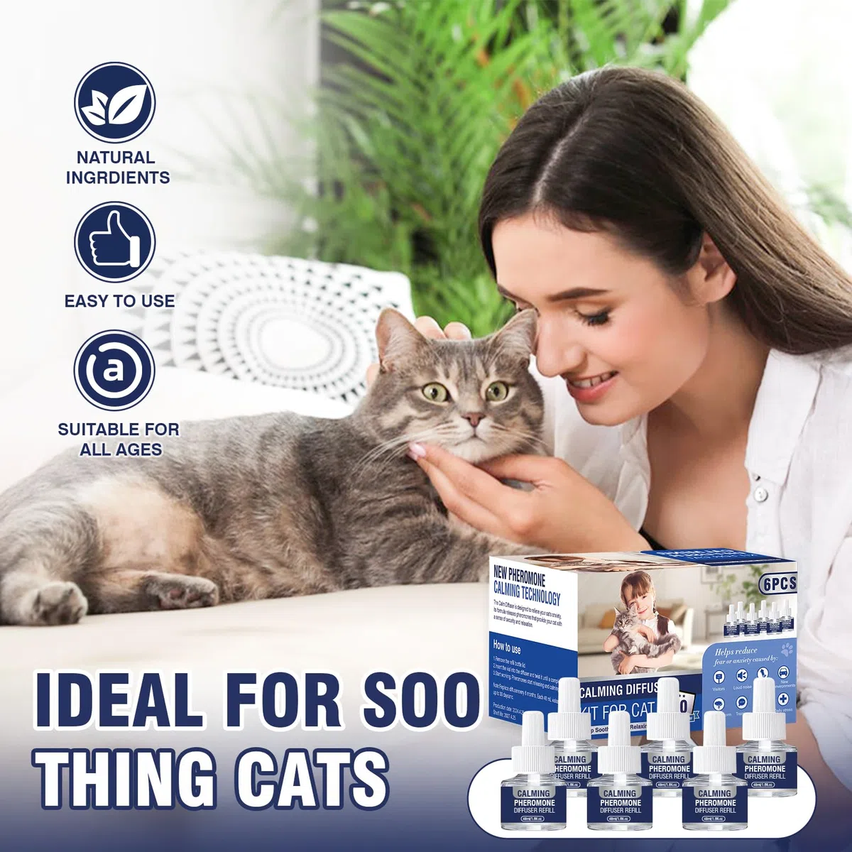 Feromonas para Gatos Anti Estres Tranquilizante Difusor Gato Calmante Perros Antiestres ArañAzos Soluciona Signos EstréS Miedos Cambios Marcaje Orina Conflictos Entre 6 X 48 Ml Recambios Insípido